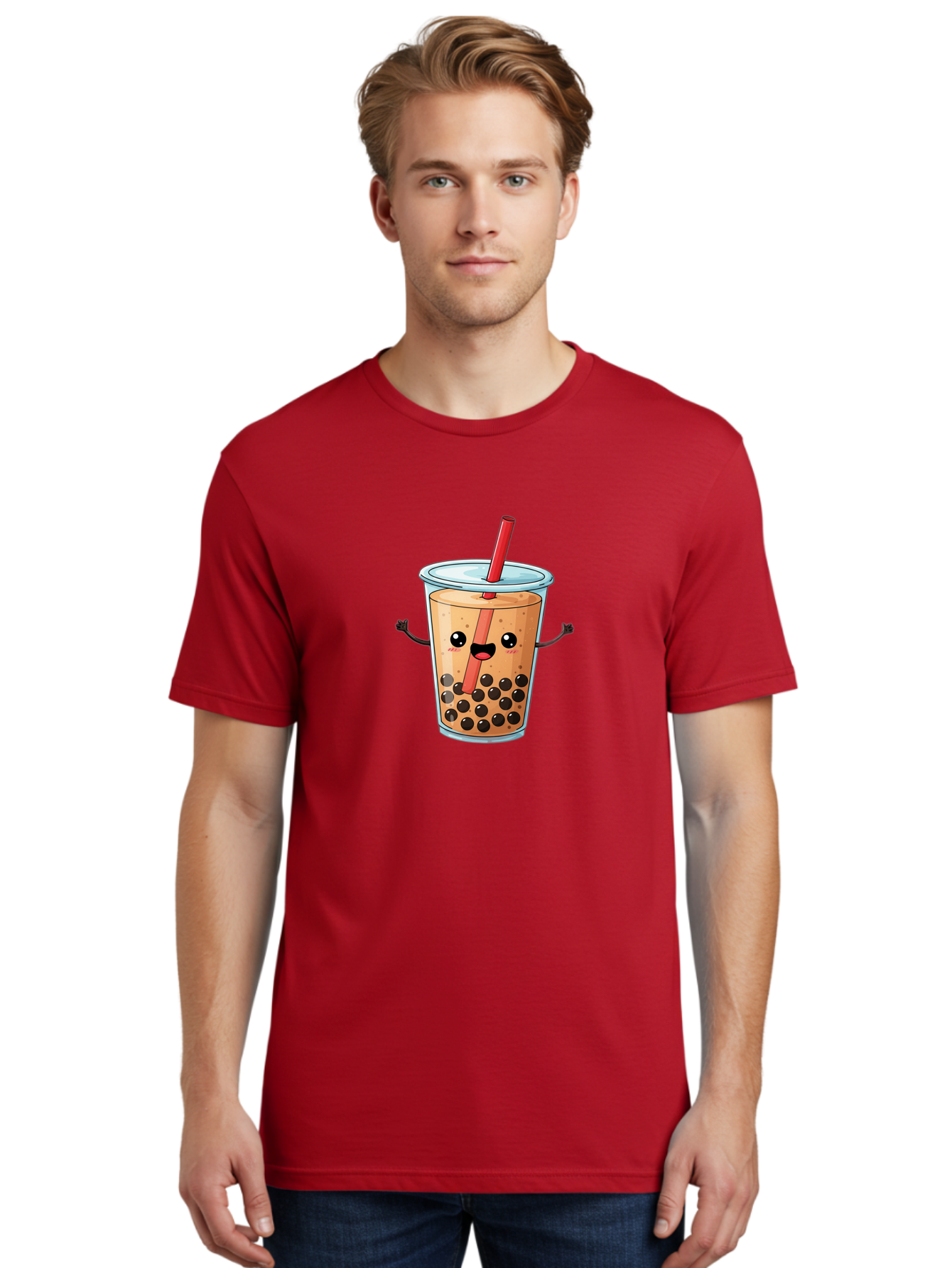 Boba-Tea-Cartoon Men'S Graphic Tee, 100% Cotton, Comfortable Casual Summer Wear, Machine Washable, Cartoon Bubble Tea, Boba Drink, Milk Tea With Straw, Cute Beverage, Fun Character, Kawaii Culture, Asian Drink, Trendy Refreshment, Bac668