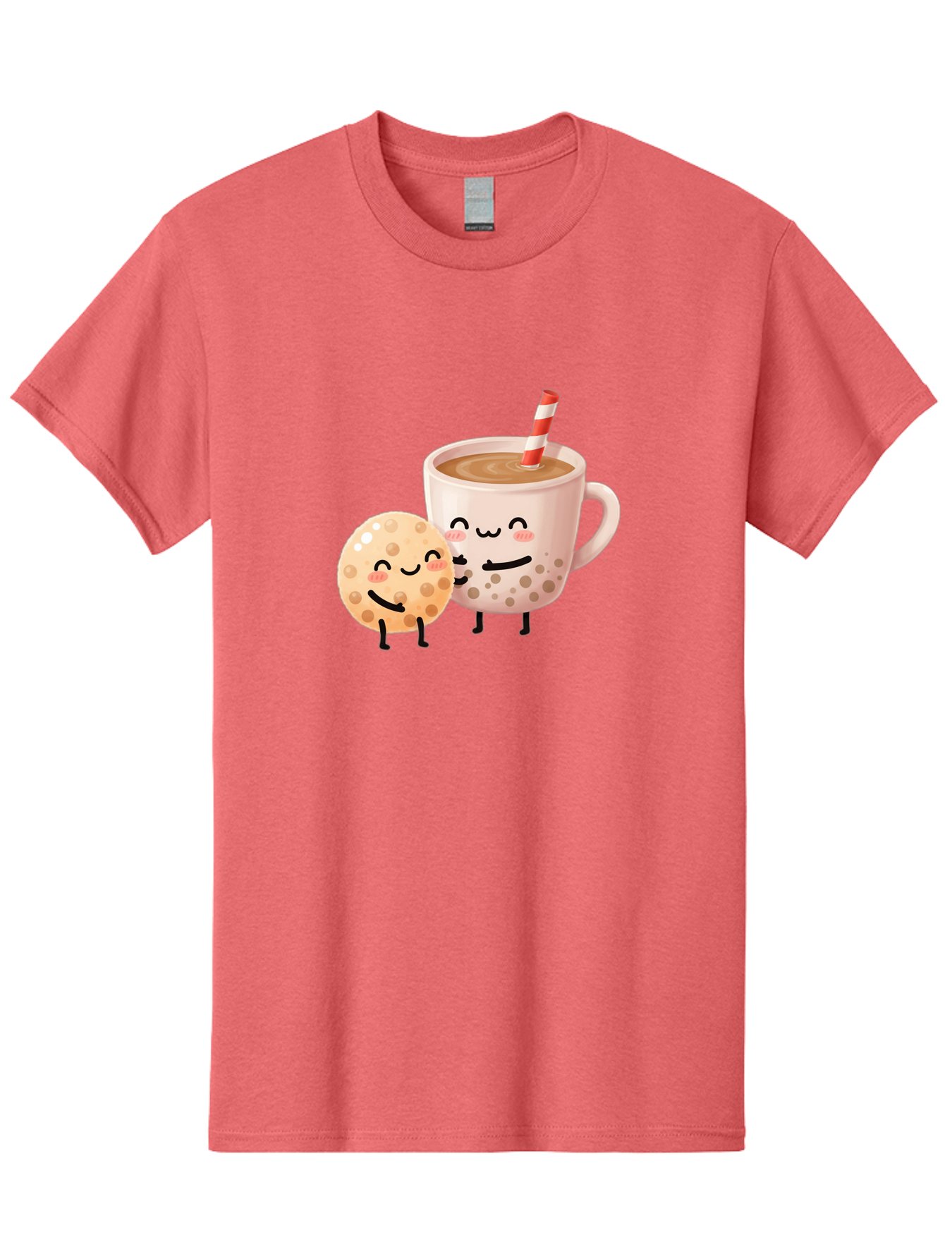 Boba-Tea-Characters Men'S Graphic Tee, 100% Cotton, Comfortable Casual Summer Wear, Machine Washable, Boba Tea, Milk Tea, Bubble Tea, Cartoon Characters, Smiling Faces, Happy Faces, Tea Cup, Tapioca Pearls, Cute Illustration, Kawaii Art, Bac669