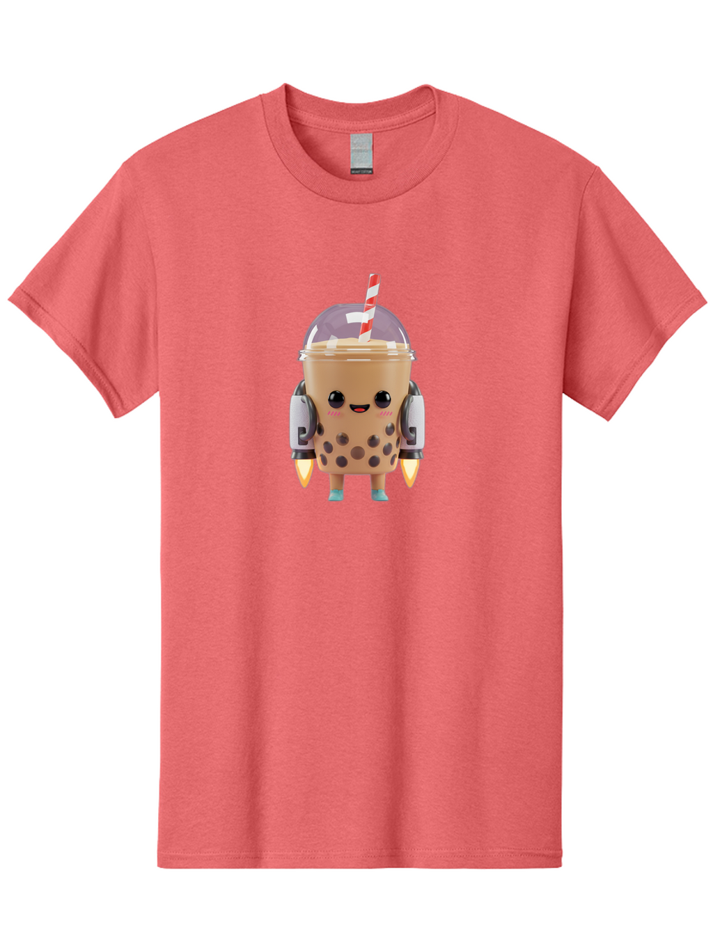 Boba-Tea-Robot Men'S Graphic Tee, 100% Cotton, Comfortable Casual Summer Wear, Machine Washable, Boba Tea, Robot Character, Cute Design, Anthropomorphic Drink, Straw, Robotic Arms, Bubble Tea, Kawaii, 3D Illustration Bac672