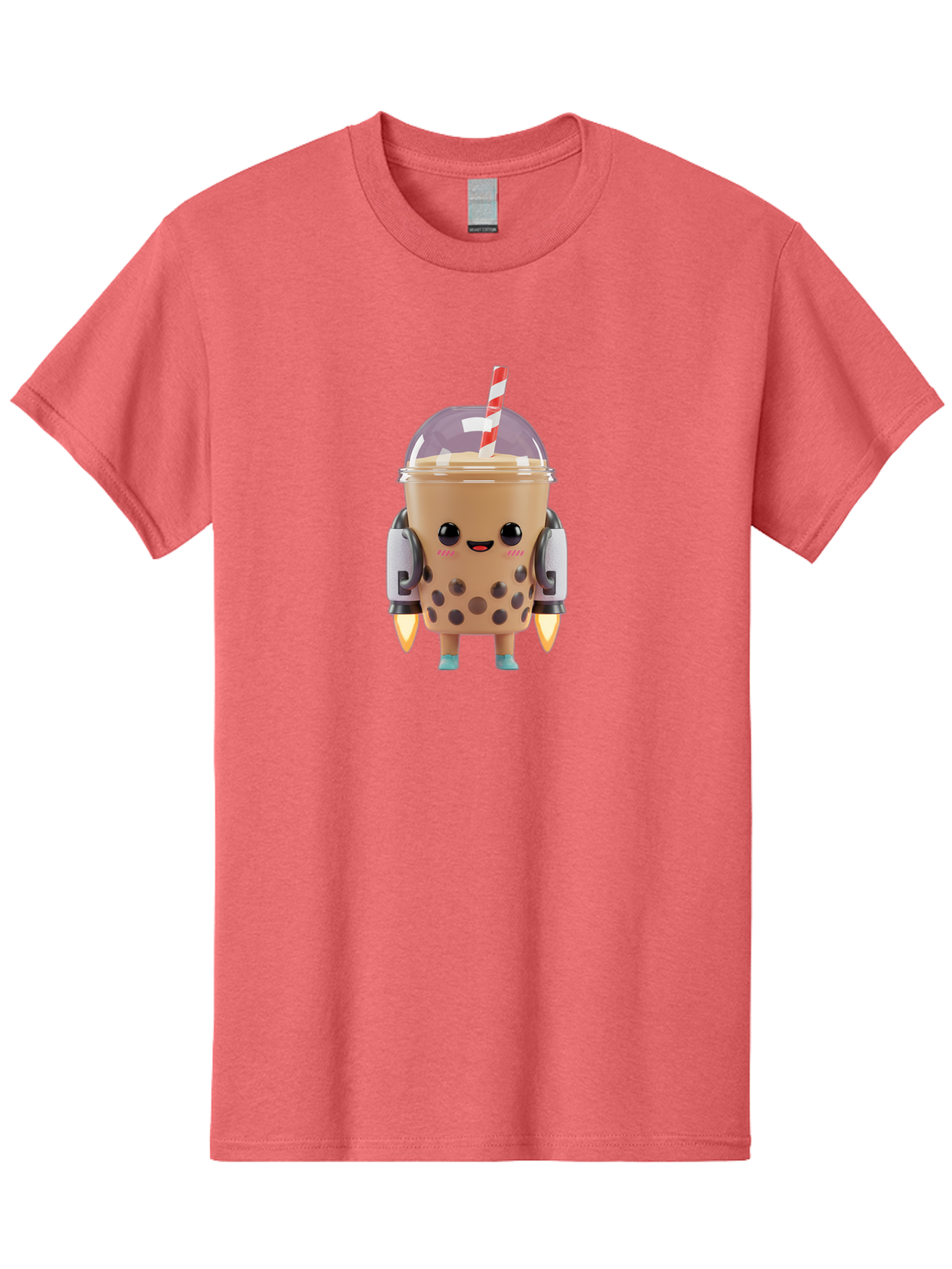 Boba-Tea-Robot Men'S Graphic Tee, 100% Cotton, Comfortable Casual Summer Wear, Machine Washable, Boba Tea, Robot Character, Cute Design, Anthropomorphic Drink, Straw, Robotic Arms, Bubble Tea, Kawaii, 3D Illustration Bac672