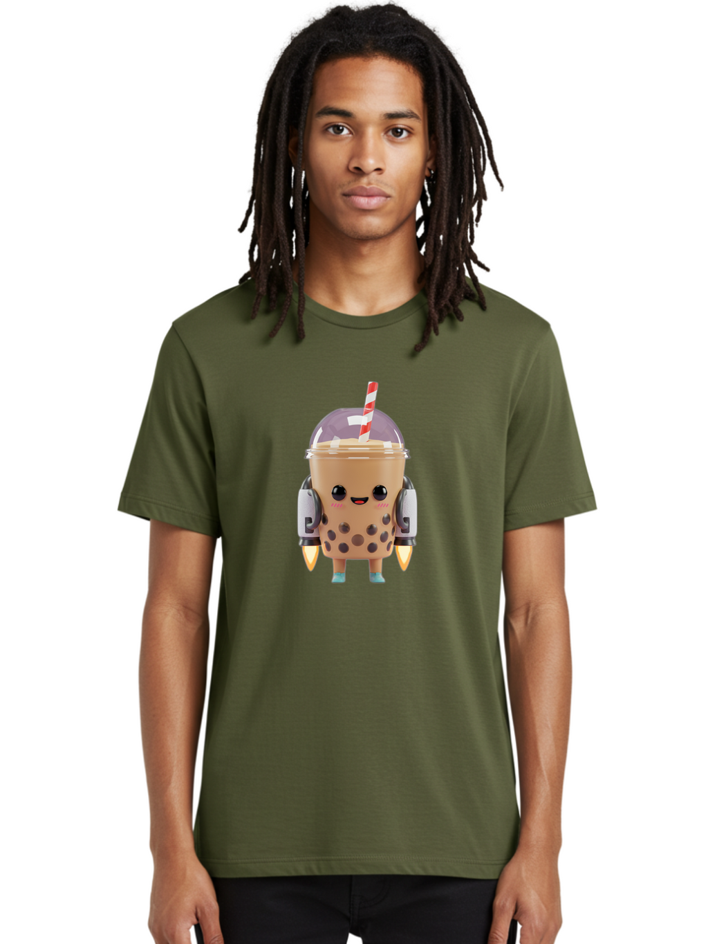 Boba-Tea-Robot Men'S Graphic Tee, 100% Cotton, Comfortable Casual Summer Wear, Machine Washable, Boba Tea, Robot Character, Cute Design, Anthropomorphic Drink, Straw, Robotic Arms, Bubble Tea, Kawaii, 3D Illustration Bac672