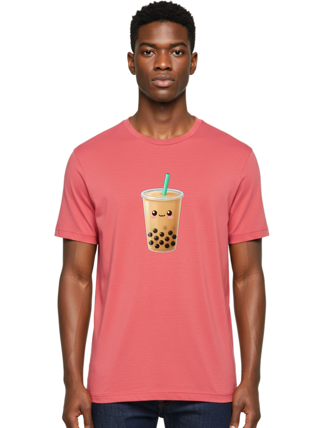 Boba-Tea Men'S Graphic Tee, 100% Cotton, Comfortable Casual Summer Wear, Machine Washable, Milk Tea, Boba Drink, Bubble Tea, Cartoon Character, Cute Illustration, Tea With Tapioca Pearls, Adorable Face, Smiling Beverage, Tea Culture, Bac673