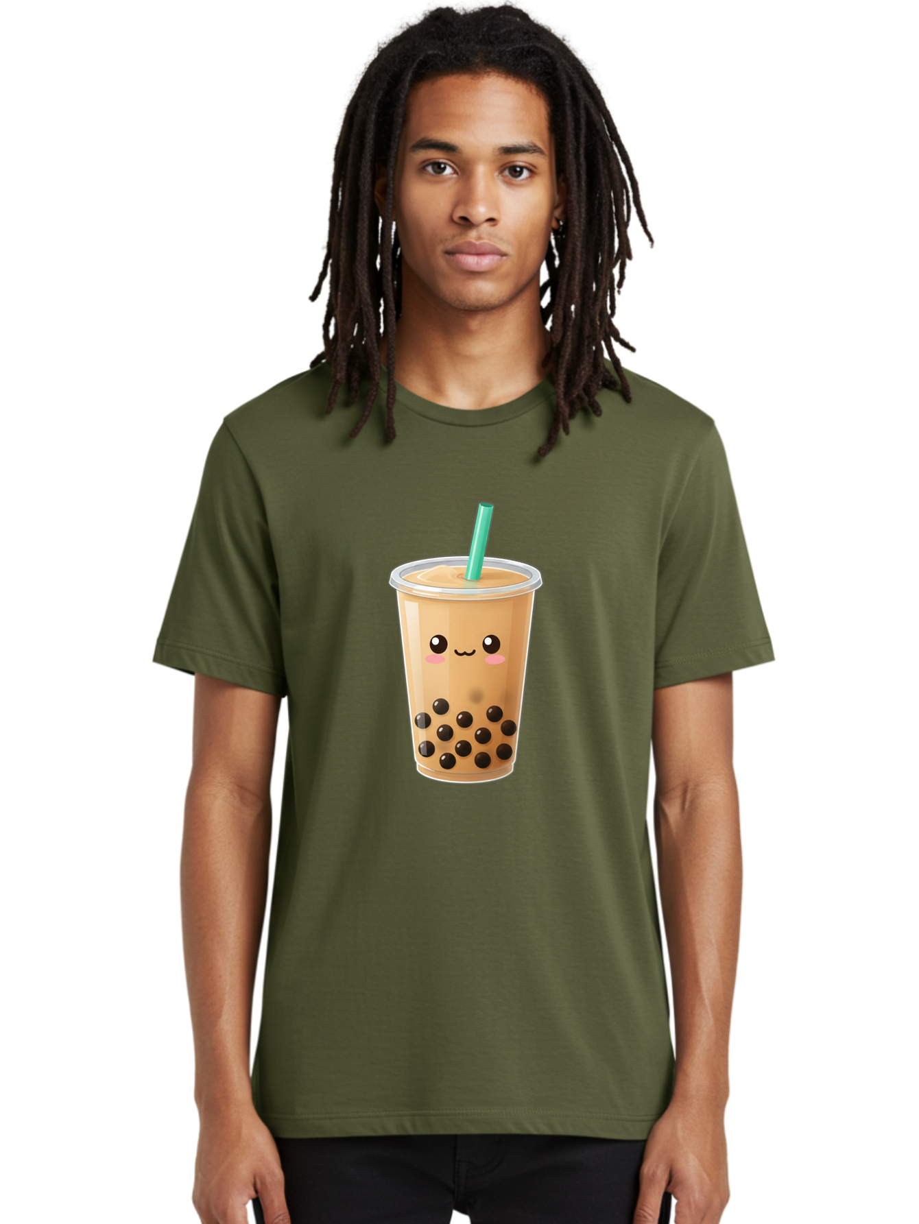 Boba-Tea Men'S Graphic Tee, 100% Cotton, Comfortable Casual Summer Wear, Machine Washable, Milk Tea, Boba Drink, Bubble Tea, Cartoon Character, Cute Illustration, Tea With Tapioca Pearls, Adorable Face, Smiling Beverage, Tea Culture, Bac673