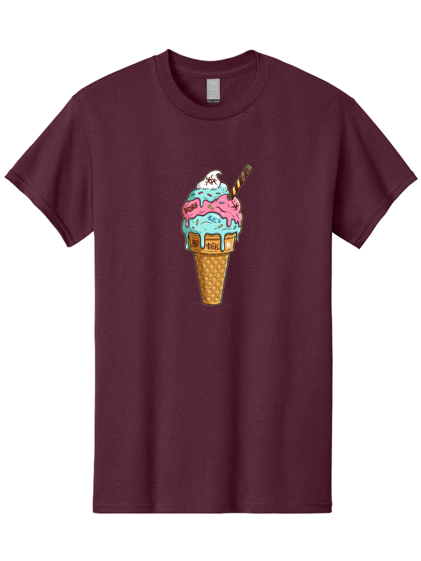 Bomb-Graffiti-Ice-Cream Men'S Graphic Tee, 100% Cotton, Comfortable Casual Summer Wear, Machine Washable, Graffiti Ice Cream, Colorful Dessert, Street Art Style, Vibrant Colors, Unique Treat, Sweet Indulgence, Creative Food Art, Bac675