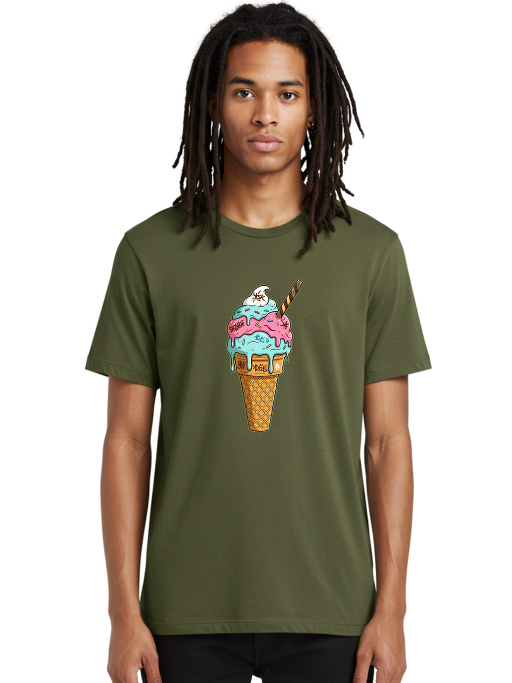 Bomb-Graffiti-Ice-Cream Men'S Graphic Tee, 100% Cotton, Comfortable Casual Summer Wear, Machine Washable, Graffiti Ice Cream, Colorful Dessert, Street Art Style, Vibrant Colors, Unique Treat, Sweet Indulgence, Creative Food Art, Bac675