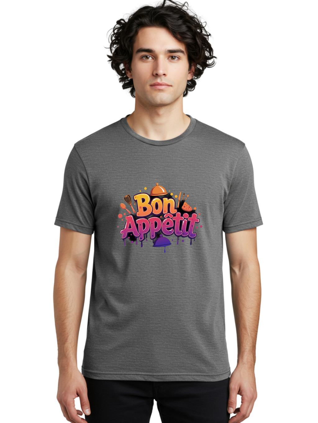Bon-Appetit Men'S Graphic Tee, 100% Cotton, Comfortable Casual Summer Wear, Machine Washable, Foodie Graphics, Restaurant Logo, Culinary Art, Gourmet Inspiration, Kitchen Utensils, Cooking Theme, Vibrant Typography, Serving Dishes, Bac678