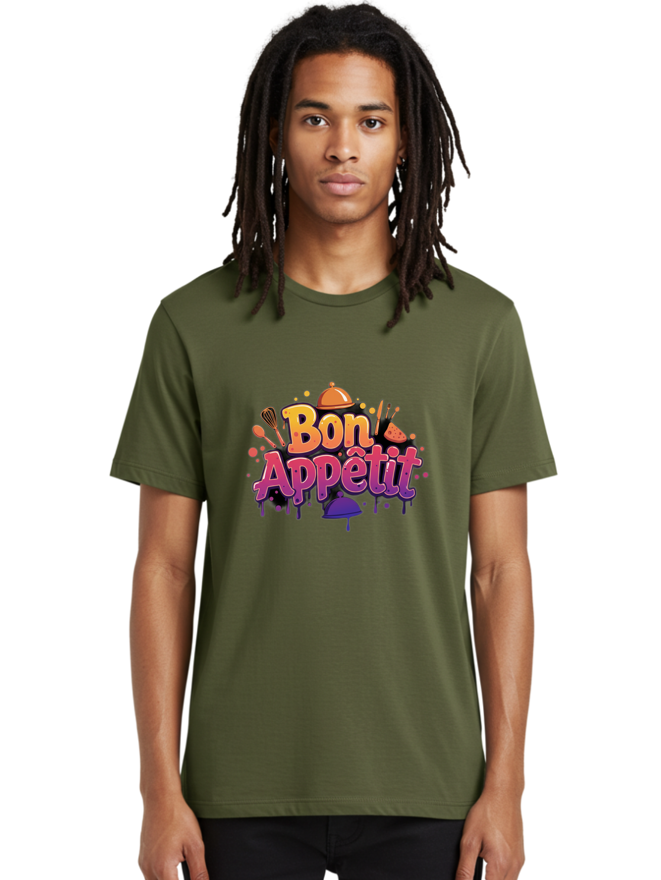 Bon-Appetit Men'S Graphic Tee, 100% Cotton, Comfortable Casual Summer Wear, Machine Washable, Foodie Graphics, Restaurant Logo, Culinary Art, Gourmet Inspiration, Kitchen Utensils, Cooking Theme, Vibrant Typography, Serving Dishes, Bac678