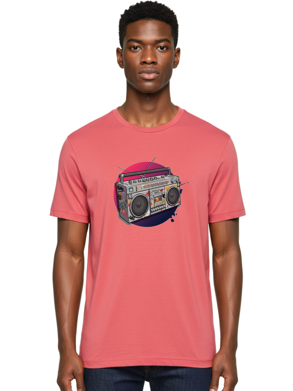 Boombox Men'S Graphic Tee, 100% Cotton, Comfortable Casual Summer Wear, Machine Washable, Vintage Boombox, Retro Music Player, Graffiti Art, Cassette Tape, 80S Nostalgia, Portable Radio, Street Style, Urban Culture Bac679