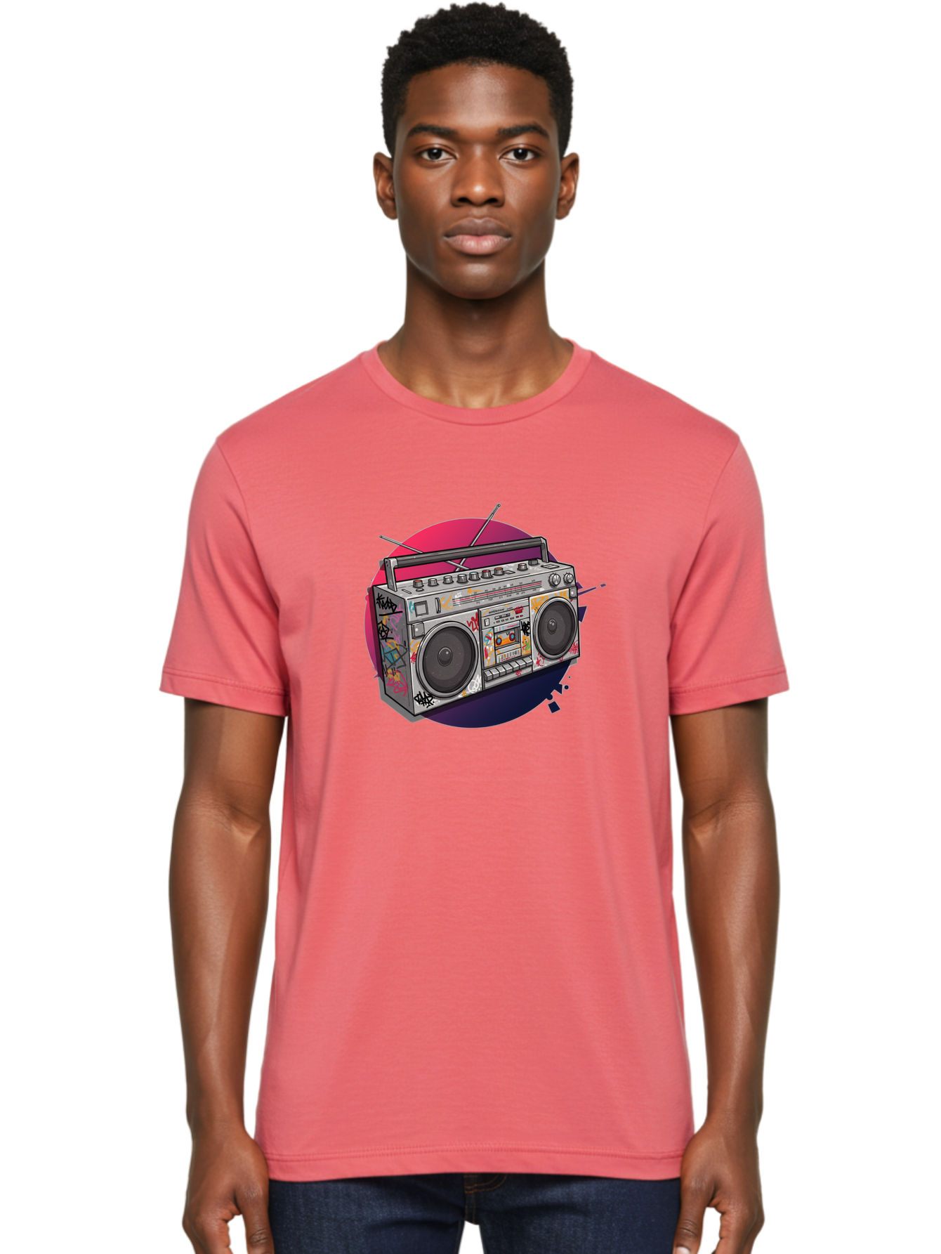Boombox Men'S Graphic Tee, 100% Cotton, Comfortable Casual Summer Wear, Machine Washable, Vintage Boombox, Retro Music Player, Graffiti Art, Cassette Tape, 80S Nostalgia, Portable Radio, Street Style, Urban Culture Bac679