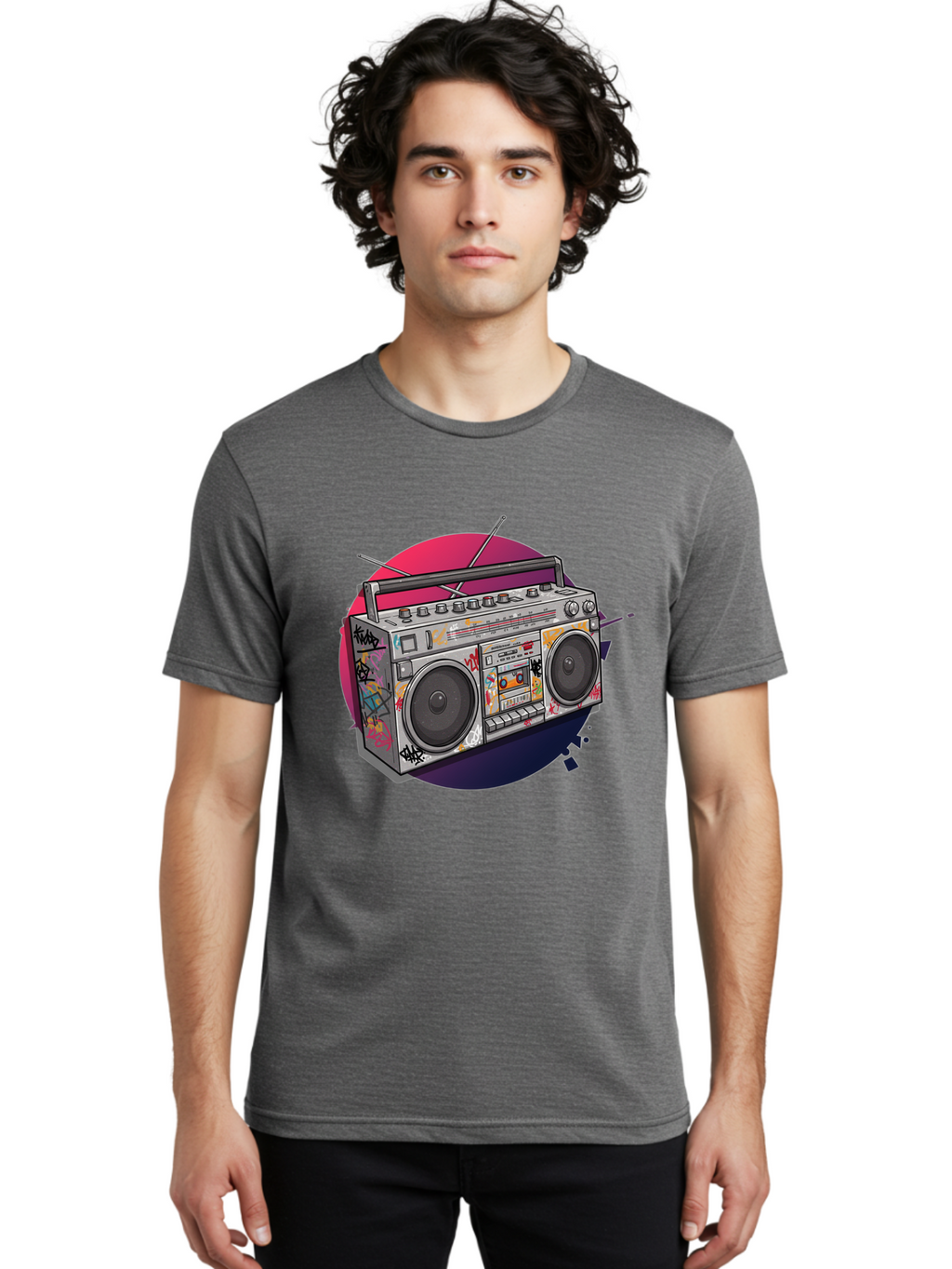Boombox Men'S Graphic Tee, 100% Cotton, Comfortable Casual Summer Wear, Machine Washable, Vintage Boombox, Retro Music Player, Graffiti Art, Cassette Tape, 80S Nostalgia, Portable Radio, Street Style, Urban Culture Bac679
