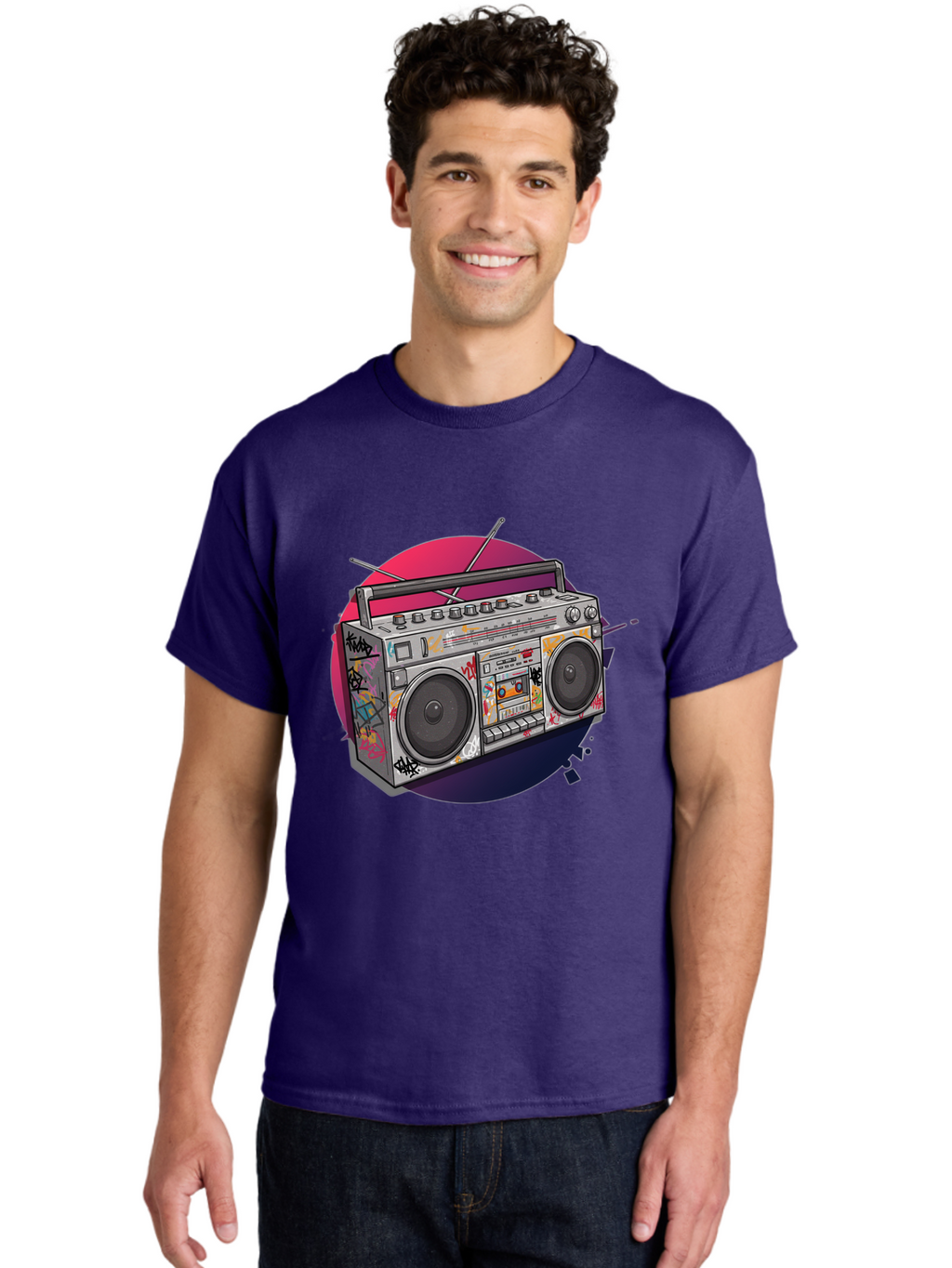 Boombox Men'S Graphic Tee, 100% Cotton, Comfortable Casual Summer Wear, Machine Washable, Vintage Boombox, Retro Music Player, Graffiti Art, Cassette Tape, 80S Nostalgia, Portable Radio, Street Style, Urban Culture Bac679