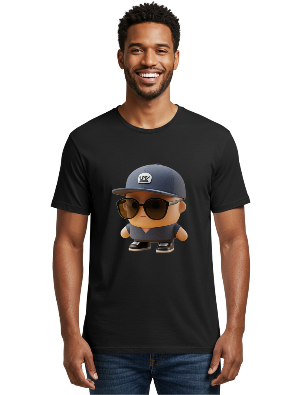 Boy Men'S Graphic Tee, 100% Cotton, Comfortable Casual Summer Wear, Machine Washable, Cartoon Character, Cool Guy, Sunglasses, Casual Wear, Trendy Outfit, 1P5 Logo, Streetwear Style, Modern Fashion, Graphic Design Bac680