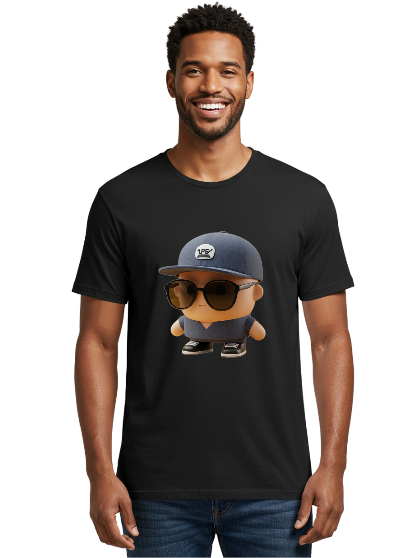 Boy Men'S Graphic Tee, 100% Cotton, Comfortable Casual Summer Wear, Machine Washable, Cartoon Character, Cool Guy, Sunglasses, Casual Wear, Trendy Outfit, 1P5 Logo, Streetwear Style, Modern Fashion, Graphic Design Bac680
