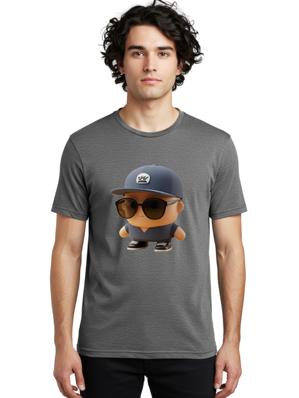 Boy Men'S Graphic Tee, 100% Cotton, Comfortable Casual Summer Wear, Machine Washable, Cartoon Character, Cool Guy, Sunglasses, Casual Wear, Trendy Outfit, 1P5 Logo, Streetwear Style, Modern Fashion, Graphic Design Bac680