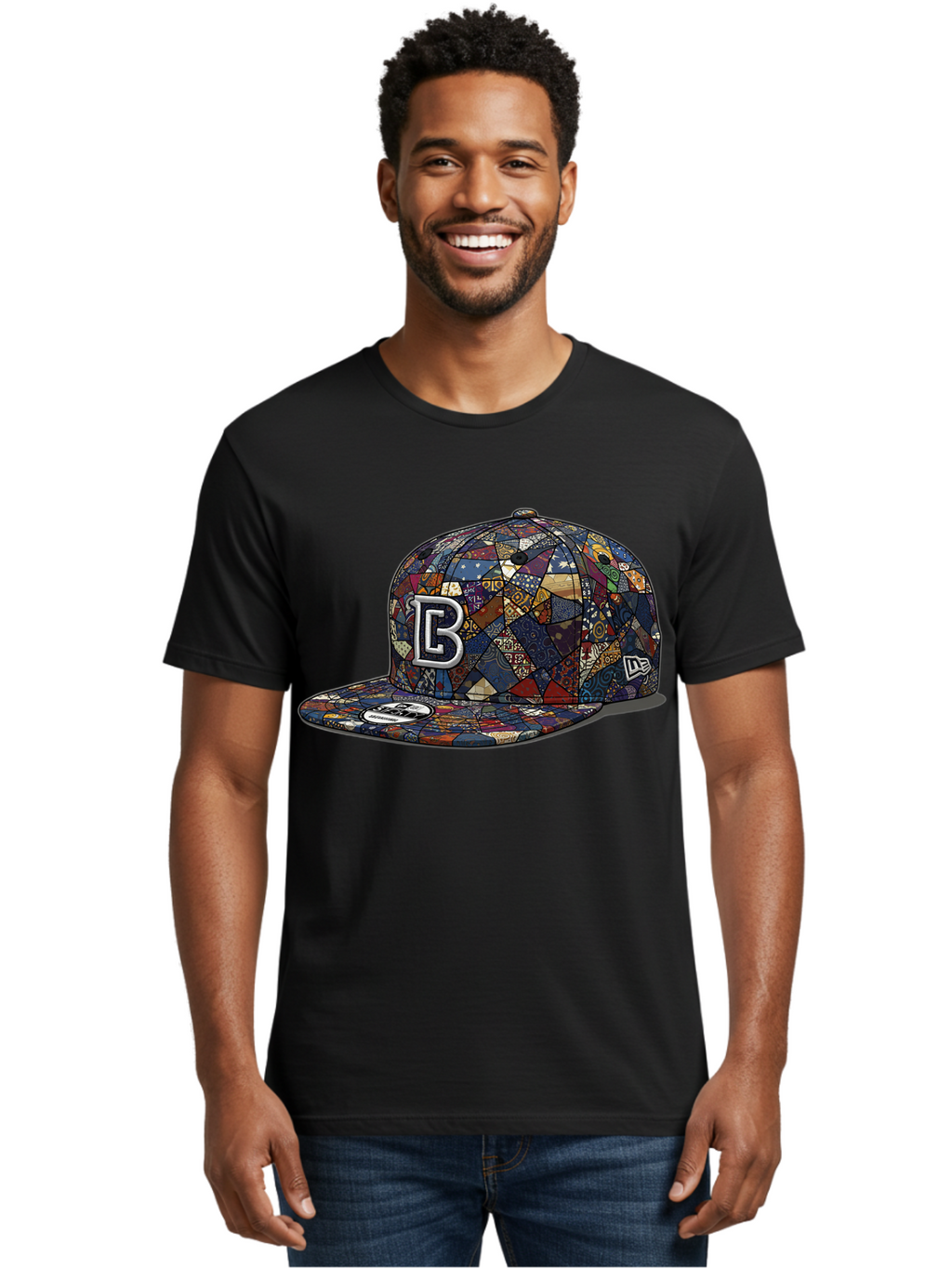 Brooklyn-Baseball-Cap Men'S Graphic Tee, 100% Cotton, Comfortable Casual Summer Wear, Machine Washable, Baseball Cap, Mosaic Pattern, Colorful Design, B Logo, New Era Brand, Sports Apparel, Fashion Accessory, Trendy Hat, Casual Wear, Bac682