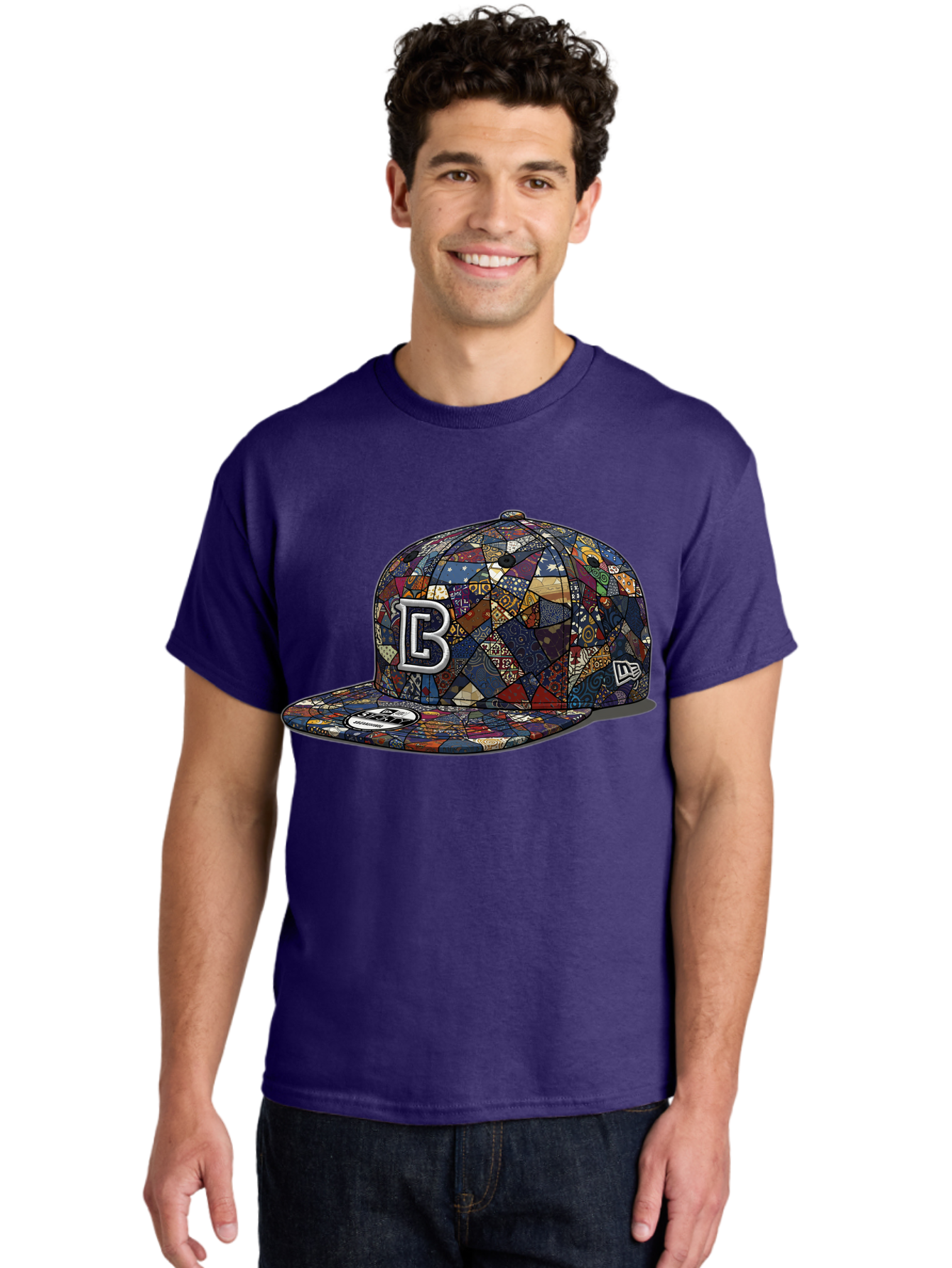 Brooklyn-Baseball-Cap Men'S Graphic Tee, 100% Cotton, Comfortable Casual Summer Wear, Machine Washable, Baseball Cap, Mosaic Pattern, Colorful Design, B Logo, New Era Brand, Sports Apparel, Fashion Accessory, Trendy Hat, Casual Wear, Bac682