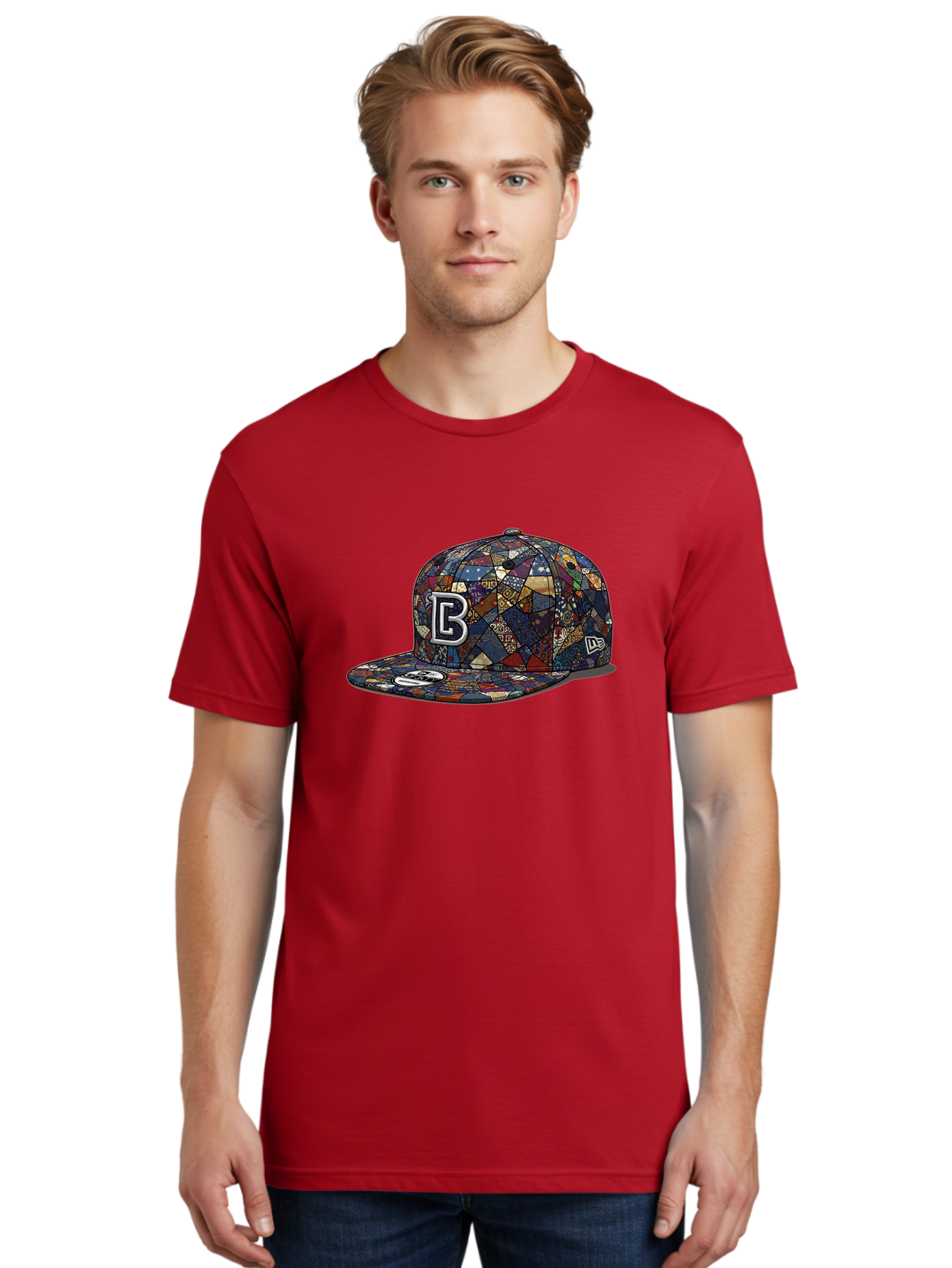 Brooklyn-Baseball-Cap Men'S Graphic Tee, 100% Cotton, Comfortable Casual Summer Wear, Machine Washable, Baseball Cap, Mosaic Pattern, Colorful Design, B Logo, New Era Brand, Sports Apparel, Fashion Accessory, Trendy Hat, Casual Wear, Bac682