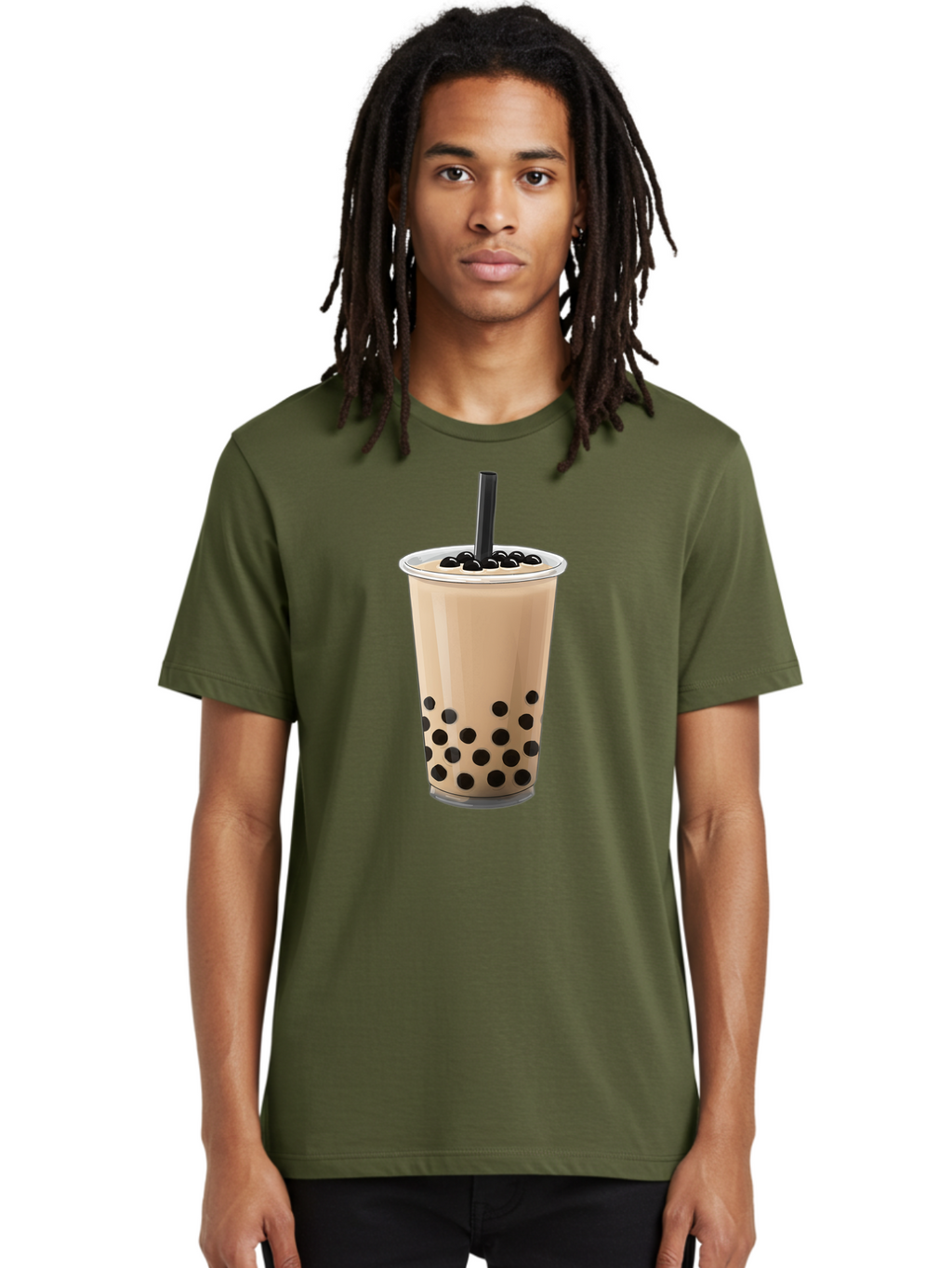 Bubble-Milk-Tea-2 Men'S Graphic Tee, 100% Cotton, Comfortable Casual Summer Wear, Machine Washable, Bubble Milk Tea, Boba Drink, Milk Tea, Tea With Boba, Boba Tea, Tapioca Pearls, Creamy Texture, Black Straw, Cold Beverage, Refreshing Drink Bac684