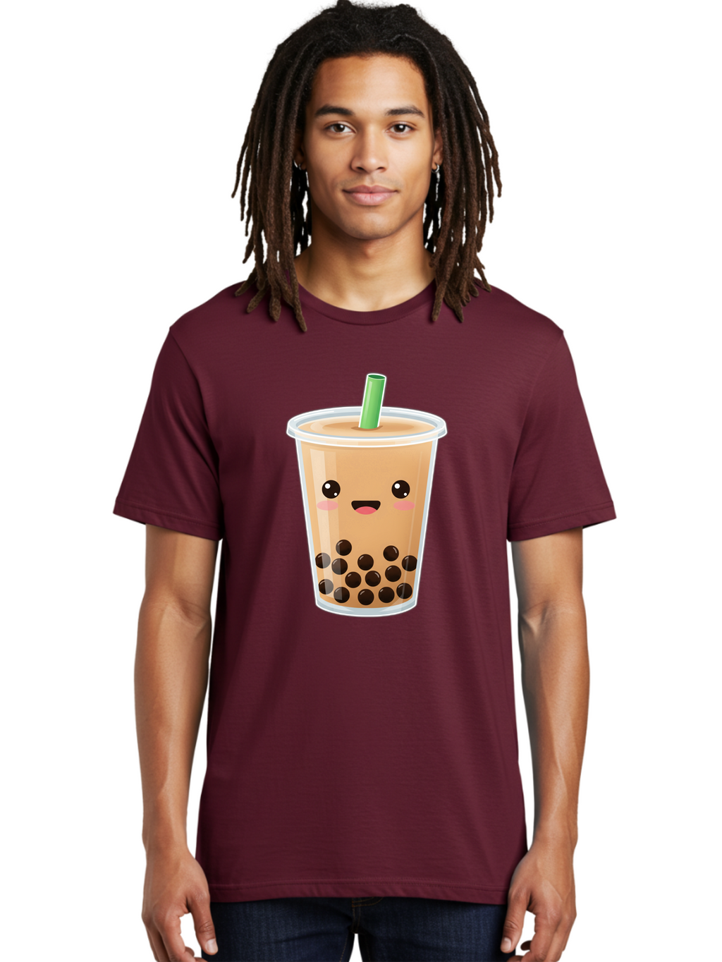 Bubble-Milk-Tea Men'S Graphic Tee, 100% Cotton, Comfortable Casual Summer Wear, Machine Washable, Bubble Tea, Boba, Milk Tea, Straw, Cartoon Character, Cute Face, Black Boba Pearls, Smiling, Kawaii, Popular Drink, Fun Design, Tasty, Bac688