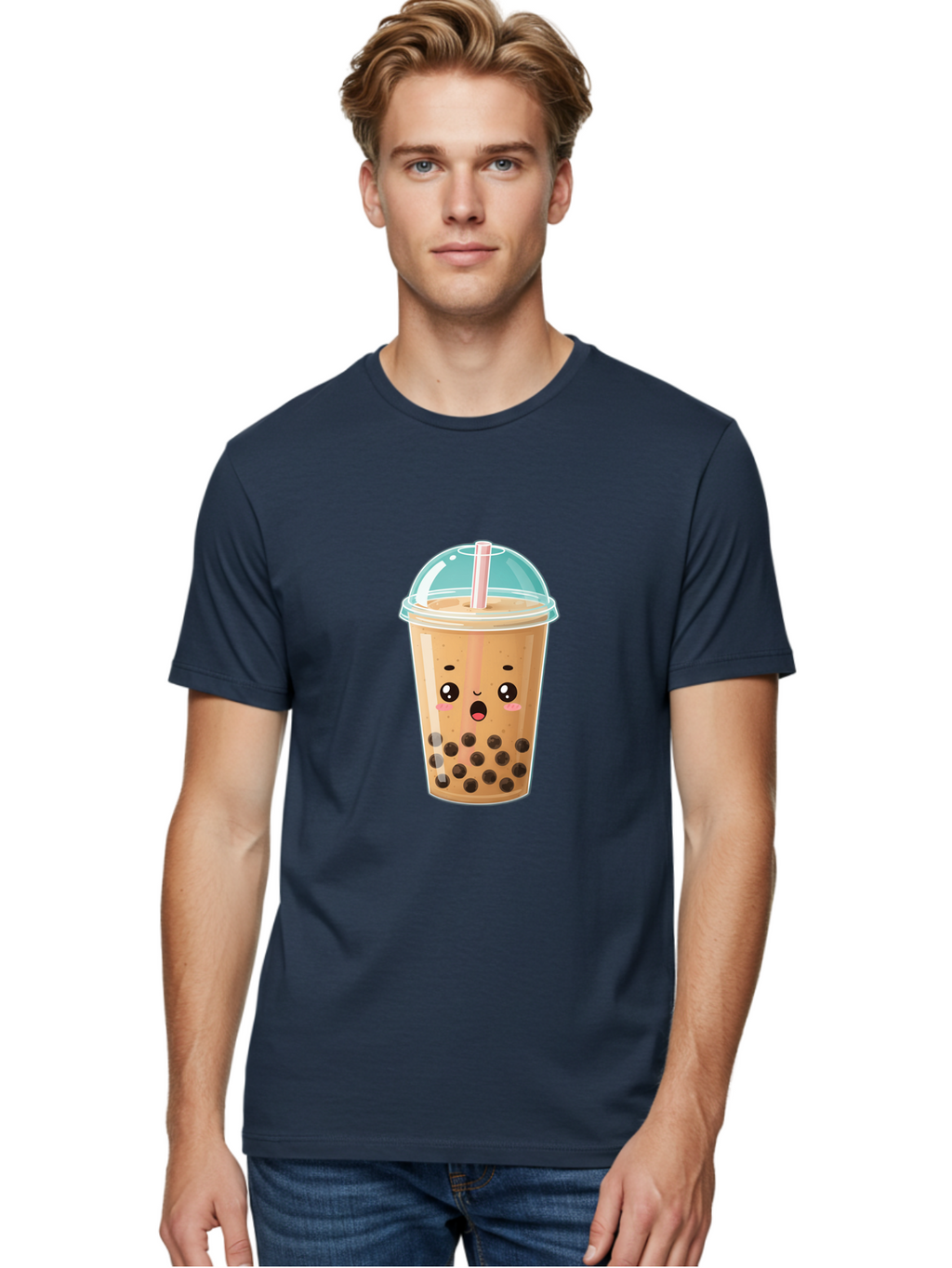 Bubble-Tea-1 Men'S Graphic Tee, 100% Cotton, Comfortable Casual Summer Wear, Machine Washable, Bubble Tea, Milk Tea, Boba Drink, Cartoon Character, Cute Face, Straw, Tapioca Pearls, Kawaii, Beverage, Refreshing Drink, Sweet Treat, Fun Design, Bac689
