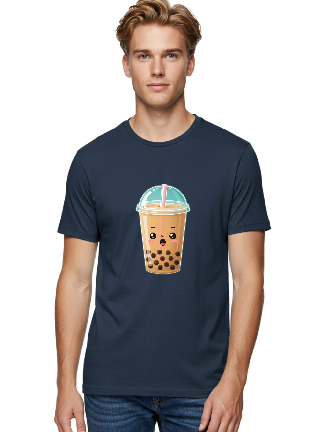 Bubble-Tea-1 Men'S Graphic Tee, 100% Cotton, Comfortable Casual Summer Wear, Machine Washable, Bubble Tea, Milk Tea, Boba Drink, Cartoon Character, Cute Face, Straw, Tapioca Pearls, Kawaii, Beverage, Refreshing Drink, Sweet Treat, Fun Design, Bac689