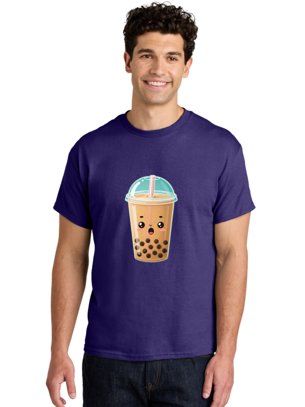 Bubble-Tea-1 Men'S Graphic Tee, 100% Cotton, Comfortable Casual Summer Wear, Machine Washable, Bubble Tea, Milk Tea, Boba Drink, Cartoon Character, Cute Face, Straw, Tapioca Pearls, Kawaii, Beverage, Refreshing Drink, Sweet Treat, Fun Design, Bac689
