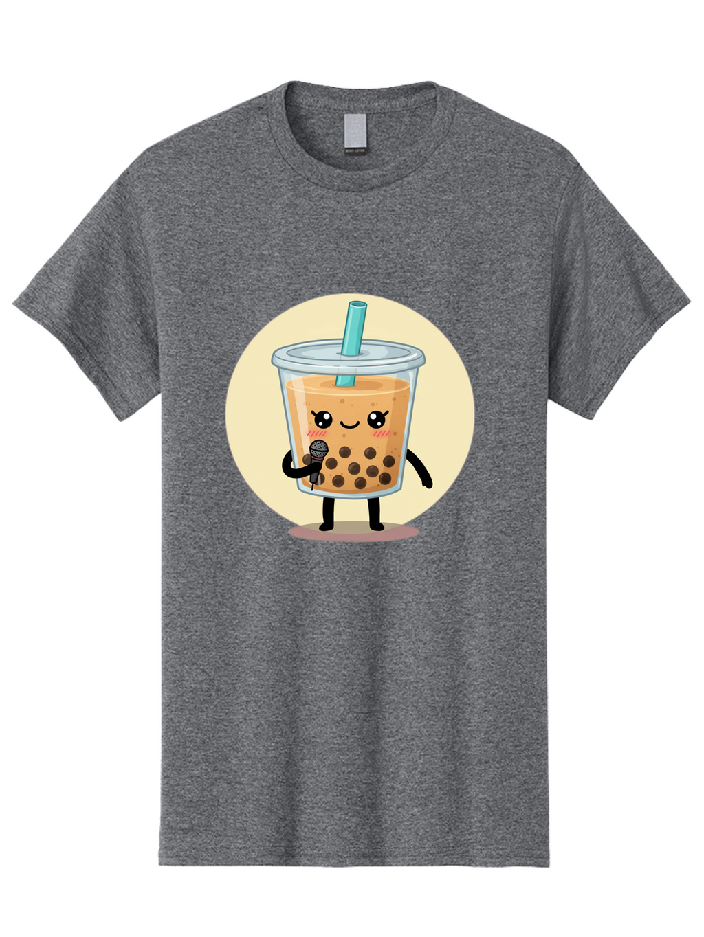 Bubble-Tea-12 Men'S Graphic Tee, 100% Cotton, Comfortable Casual Summer Wear, Machine Washable, Cartoon Bubble Tea, Adorable Character, Kawaii, Cute Illustration, Boba Drink, Microphone, Straw, Charming Personality, Fun Design, Playful Vibe, Bac692