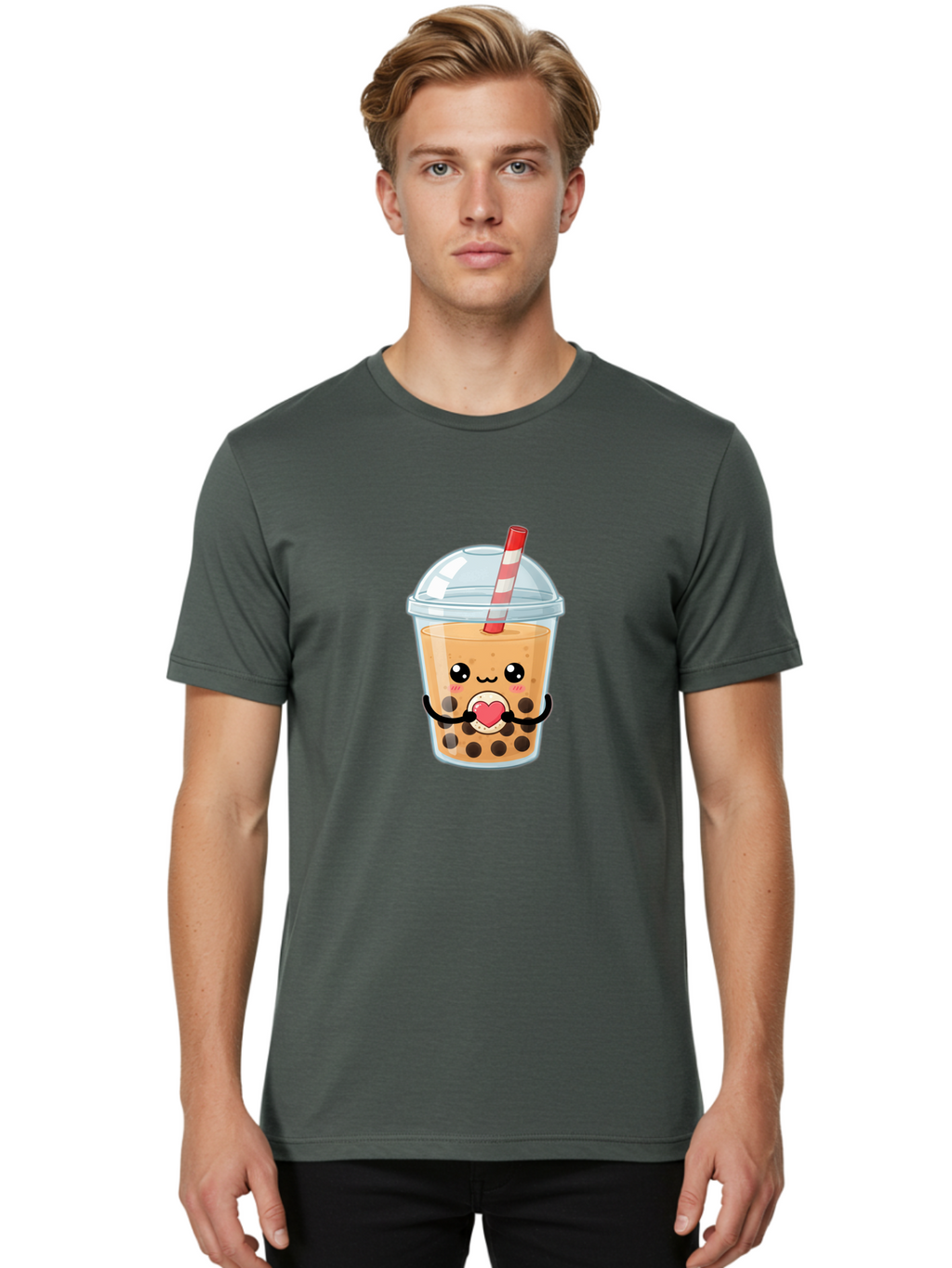 Bubble-Tea-13 Men'S Graphic Tee, 100% Cotton, Comfortable Casual Summer Wear, Machine Washable, Bubble Tea, Boba Drink, Cartoon Beverage, Cute Straw, Kawaii Culture, Heart Symbol, Playful Design, Refreshing Drink, Milk Tea, Tea Lover Bac693