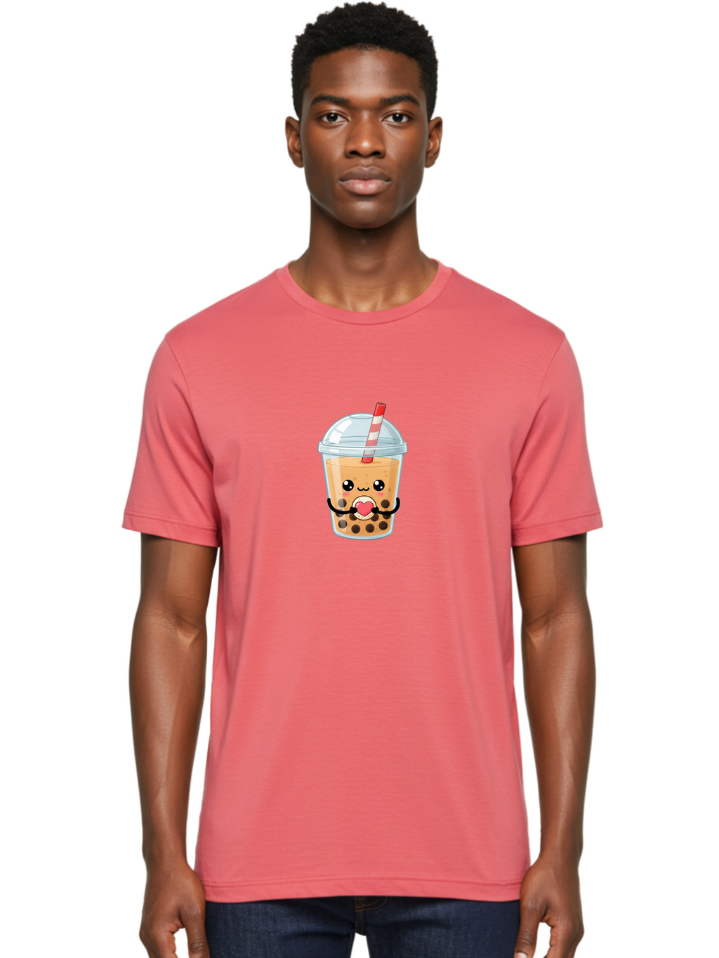 Bubble-Tea-13 Men'S Graphic Tee, 100% Cotton, Comfortable Casual Summer Wear, Machine Washable, Bubble Tea, Boba Drink, Cartoon Beverage, Cute Straw, Kawaii Culture, Heart Symbol, Playful Design, Refreshing Drink, Milk Tea, Tea Lover Bac693