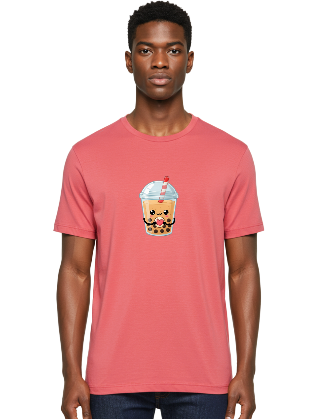 Bubble-Tea-13 Men'S Graphic Tee, 100% Cotton, Comfortable Casual Summer Wear, Machine Washable, Bubble Tea, Boba Drink, Cartoon Beverage, Cute Straw, Kawaii Culture, Heart Symbol, Playful Design, Refreshing Drink, Milk Tea, Tea Lover Bac693