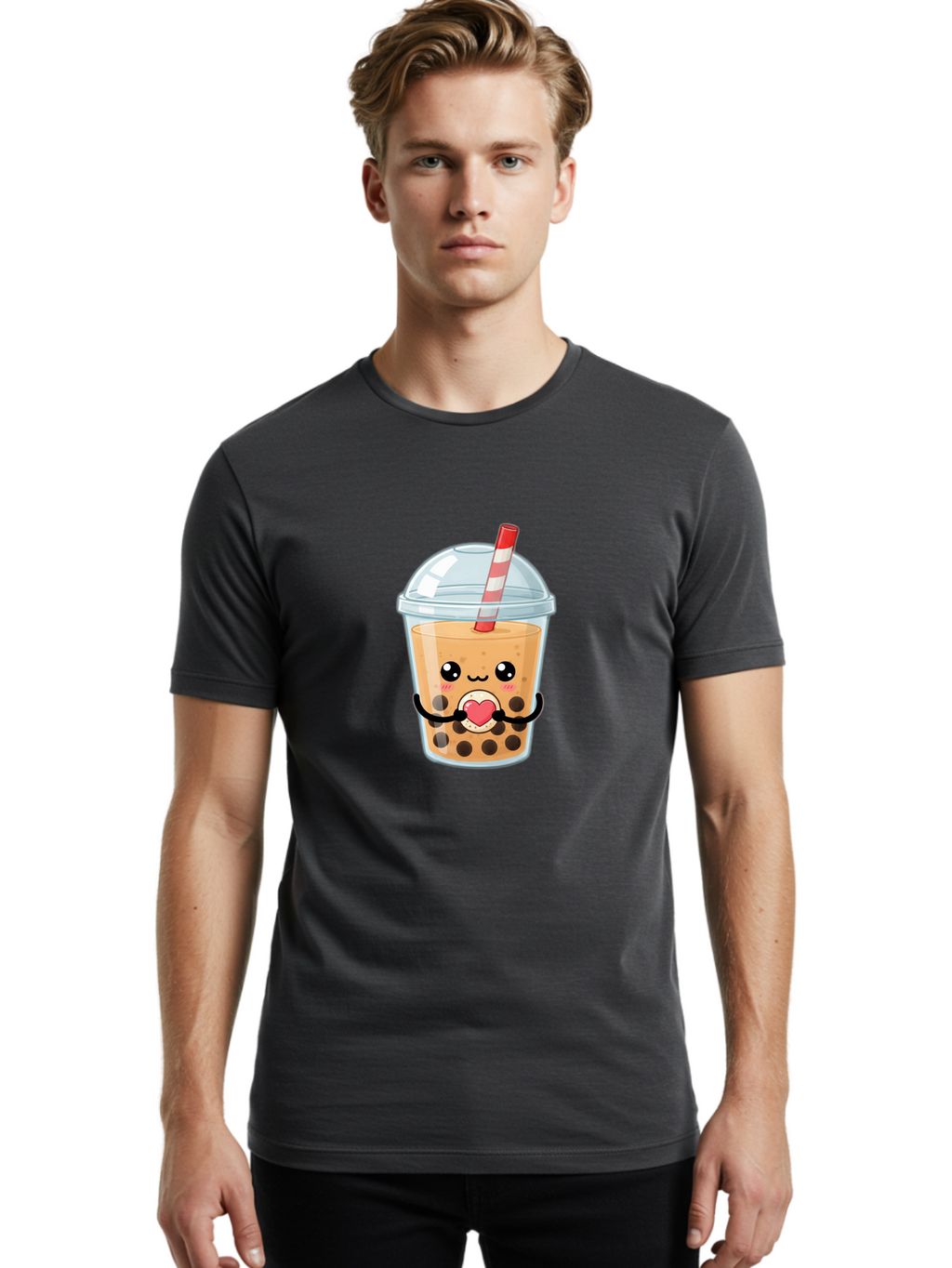 Bubble-Tea-13 Men'S Graphic Tee, 100% Cotton, Comfortable Casual Summer Wear, Machine Washable, Bubble Tea, Boba Drink, Cartoon Beverage, Cute Straw, Kawaii Culture, Heart Symbol, Playful Design, Refreshing Drink, Milk Tea, Tea Lover Bac693