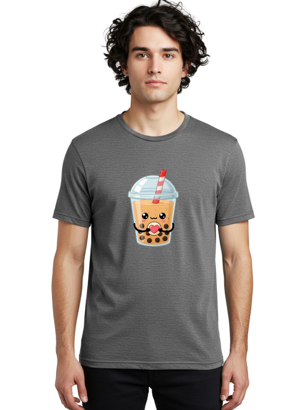 Bubble-Tea-13 Men'S Graphic Tee, 100% Cotton, Comfortable Casual Summer Wear, Machine Washable, Bubble Tea, Boba Drink, Cartoon Beverage, Cute Straw, Kawaii Culture, Heart Symbol, Playful Design, Refreshing Drink, Milk Tea, Tea Lover Bac693