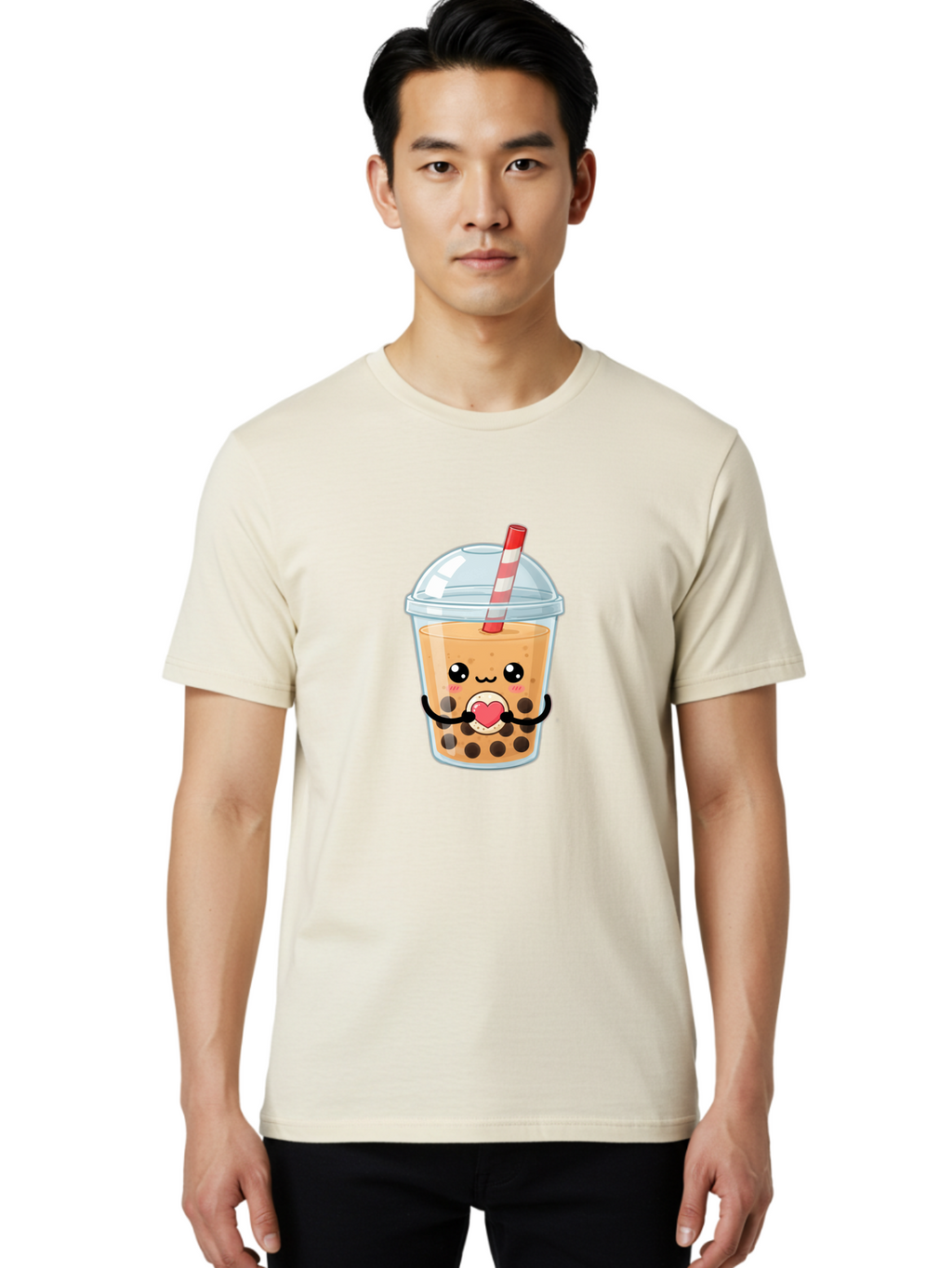 Bubble-Tea-13 Men'S Graphic Tee, 100% Cotton, Comfortable Casual Summer Wear, Machine Washable, Bubble Tea, Boba Drink, Cartoon Beverage, Cute Straw, Kawaii Culture, Heart Symbol, Playful Design, Refreshing Drink, Milk Tea, Tea Lover Bac693