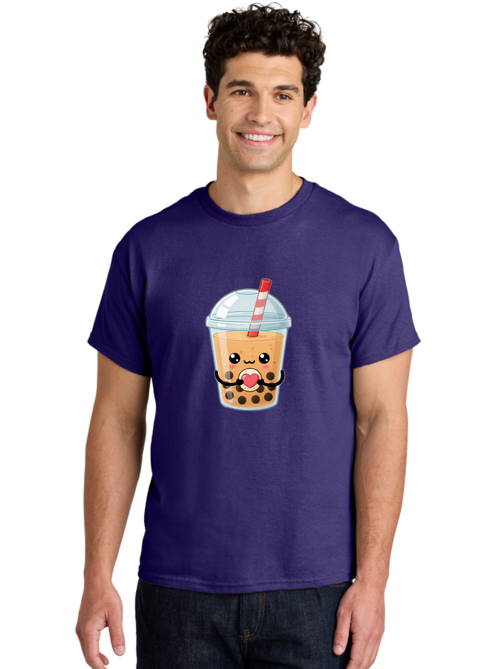 Bubble-Tea-13 Men'S Graphic Tee, 100% Cotton, Comfortable Casual Summer Wear, Machine Washable, Bubble Tea, Boba Drink, Cartoon Beverage, Cute Straw, Kawaii Culture, Heart Symbol, Playful Design, Refreshing Drink, Milk Tea, Tea Lover Bac693