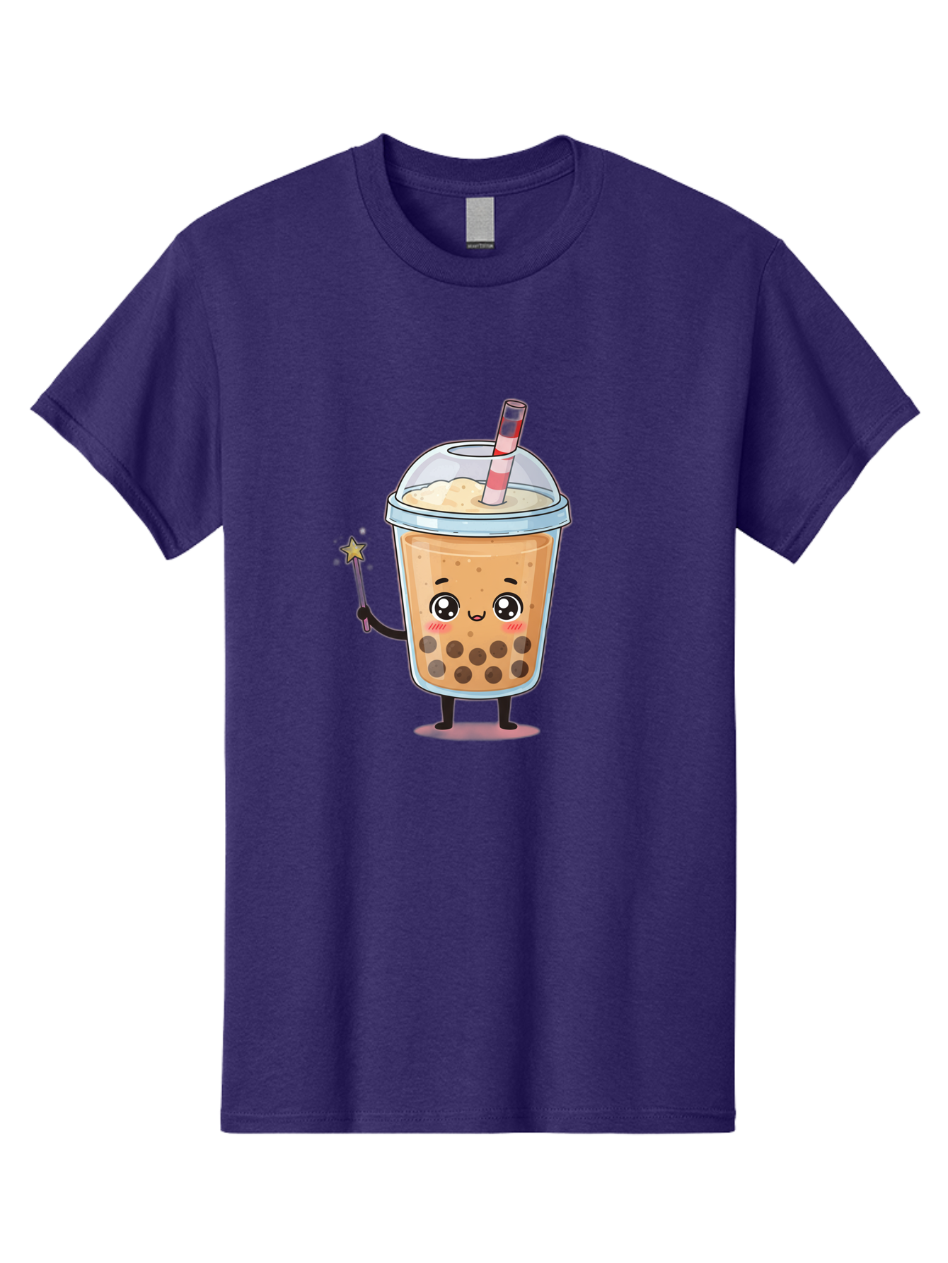 Bubble-Tea-14 Men'S Graphic Tee, 100% Cotton, Comfortable Casual Summer Wear, Machine Washable, Cute Bubble Tea, Cartoon Character, Boba Drink, Magical Wand, Whimsical Design, Adorable Expression, Tea Lover, Animated Beverage, Fantasy Drink, Bac694