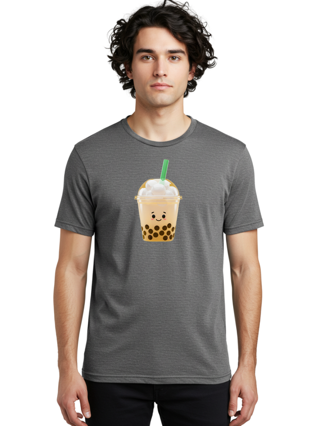 Bubble-Tea-15 Men'S Graphic Tee, 100% Cotton, Comfortable Casual Summer Wear, Machine Washable, Bubble Tea, Boba Drink, Milk Tea, Tapioca Pearls, Whipped Cream, Straw, Kawaii, Cute, Cartoon, Smiling Face, Adorable, Fun, Tasty, Refreshing, Bac695