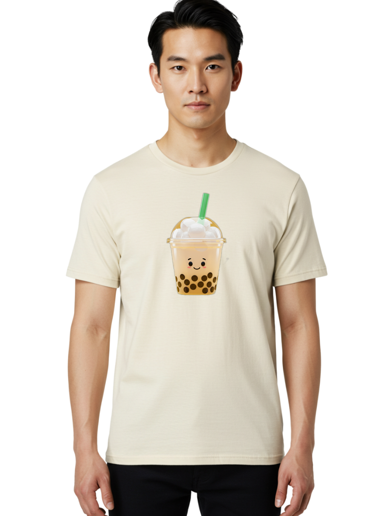 Bubble-Tea-15 Men'S Graphic Tee, 100% Cotton, Comfortable Casual Summer Wear, Machine Washable, Bubble Tea, Boba Drink, Milk Tea, Tapioca Pearls, Whipped Cream, Straw, Kawaii, Cute, Cartoon, Smiling Face, Adorable, Fun, Tasty, Refreshing, Bac695