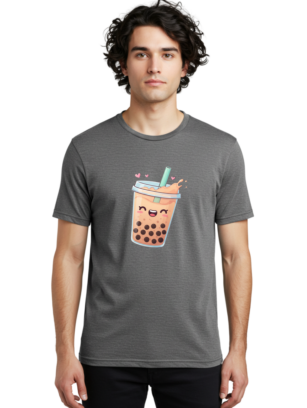 Bubble-Tea-16 Men'S Graphic Tee, 100% Cotton, Comfortable Casual Summer Wear, Machine Washable, Boba Tea, Bubble Tea, Kawaii Drink, Cute Cartoon Beverage, Tea With Boba, Smiling Milk Tea, Adorable Drink, Tea Lover, Boba Love, Refreshing Drink Bac696