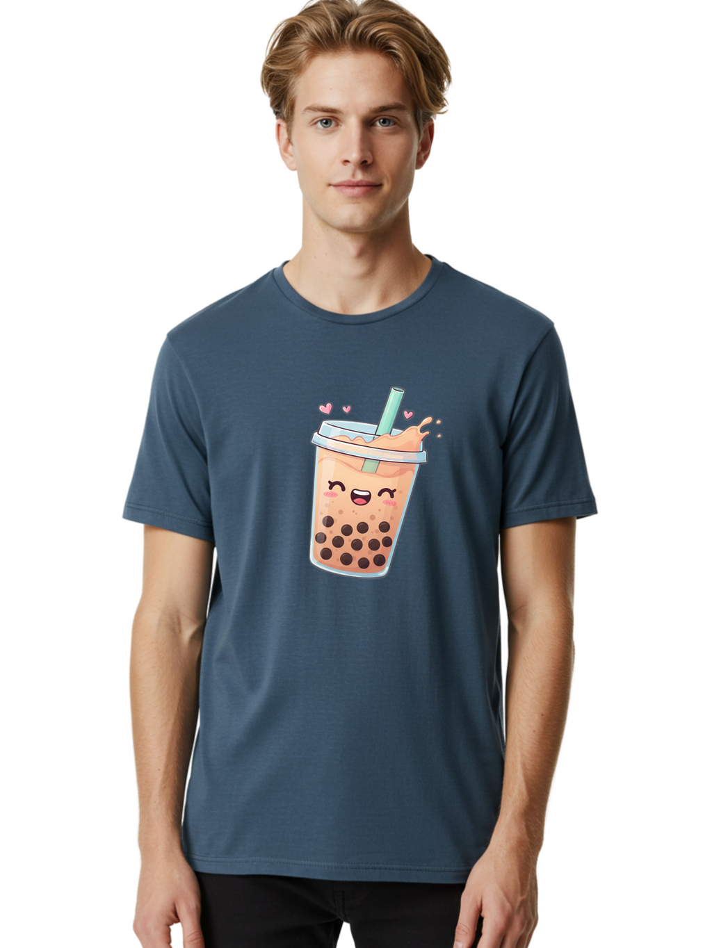 Bubble-Tea-16 Men'S Graphic Tee, 100% Cotton, Comfortable Casual Summer Wear, Machine Washable, Boba Tea, Bubble Tea, Kawaii Drink, Cute Cartoon Beverage, Tea With Boba, Smiling Milk Tea, Adorable Drink, Tea Lover, Boba Love, Refreshing Drink Bac696