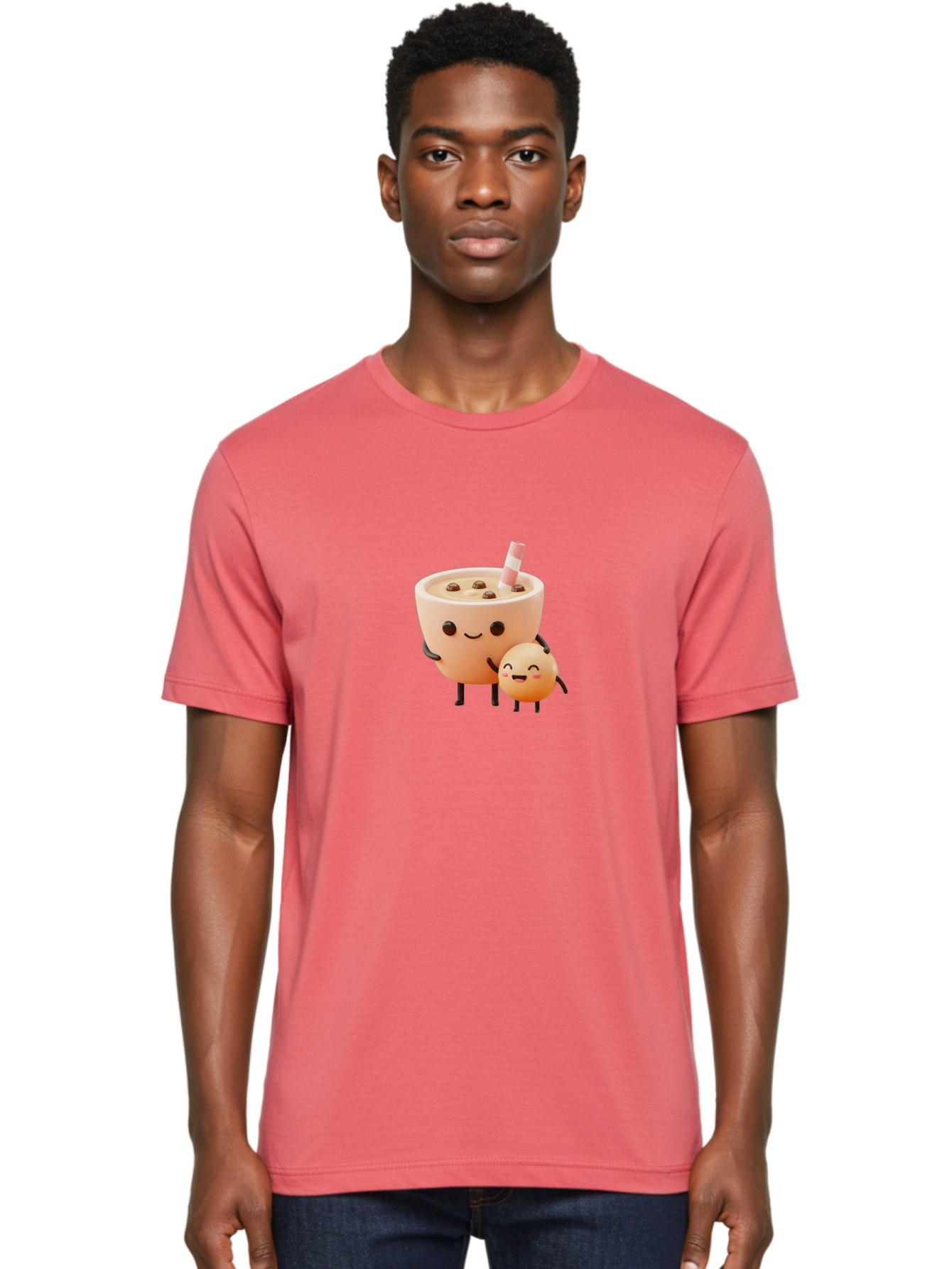 Bubble-Tea-18 Men'S Graphic Tee, 100% Cotton, Comfortable Casual Summer Wear, Machine Washable, Cartoon Boba Tea, Smiling Tea Cup, Boba Friends, Kawaii Characters, Milk Tea, Tapioca Pearls, Adorable Illustration, Funny Bubble Tea Bac698