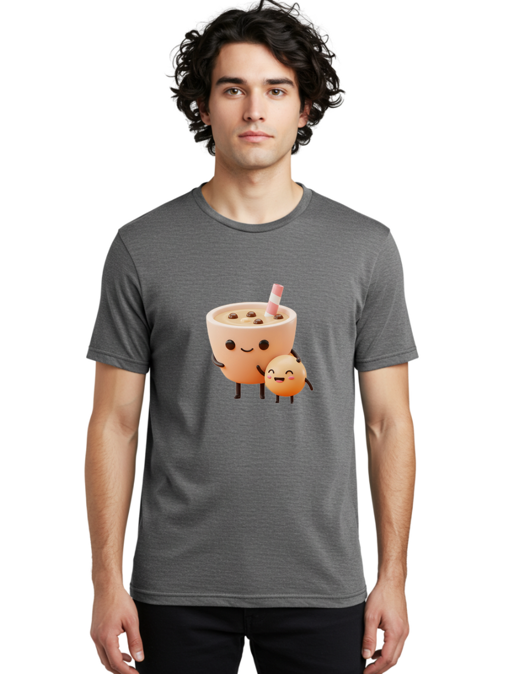 Bubble-Tea-18 Men'S Graphic Tee, 100% Cotton, Comfortable Casual Summer Wear, Machine Washable, Cartoon Boba Tea, Smiling Tea Cup, Boba Friends, Kawaii Characters, Milk Tea, Tapioca Pearls, Adorable Illustration, Funny Bubble Tea Bac698