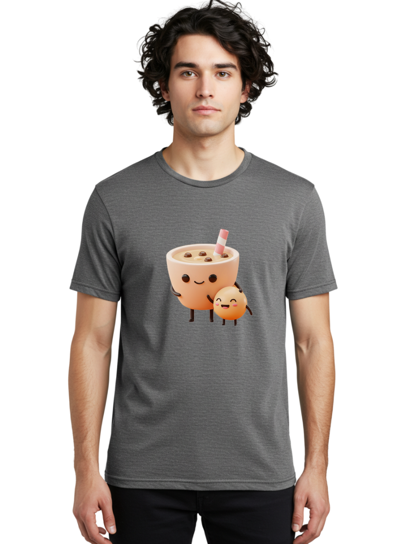 Bubble-Tea-18 Men'S Graphic Tee, 100% Cotton, Comfortable Casual Summer Wear, Machine Washable, Cartoon Boba Tea, Smiling Tea Cup, Boba Friends, Kawaii Characters, Milk Tea, Tapioca Pearls, Adorable Illustration, Funny Bubble Tea Bac698