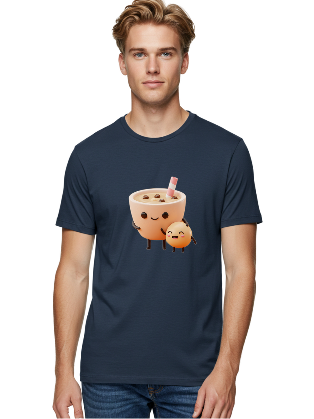 Bubble-Tea-18 Men'S Graphic Tee, 100% Cotton, Comfortable Casual Summer Wear, Machine Washable, Cartoon Boba Tea, Smiling Tea Cup, Boba Friends, Kawaii Characters, Milk Tea, Tapioca Pearls, Adorable Illustration, Funny Bubble Tea Bac698