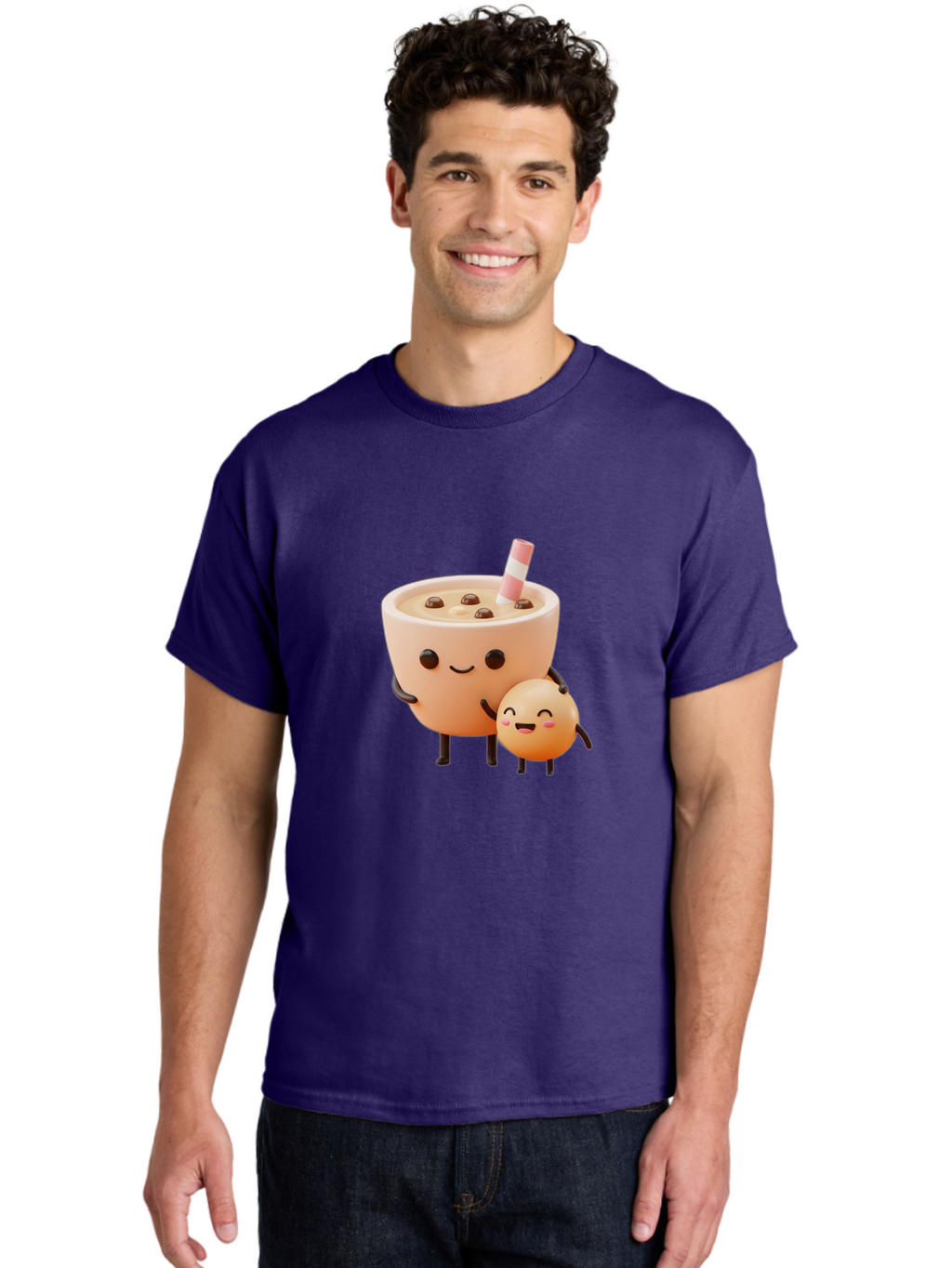 Bubble-Tea-18 Men'S Graphic Tee, 100% Cotton, Comfortable Casual Summer Wear, Machine Washable, Cartoon Boba Tea, Smiling Tea Cup, Boba Friends, Kawaii Characters, Milk Tea, Tapioca Pearls, Adorable Illustration, Funny Bubble Tea Bac698