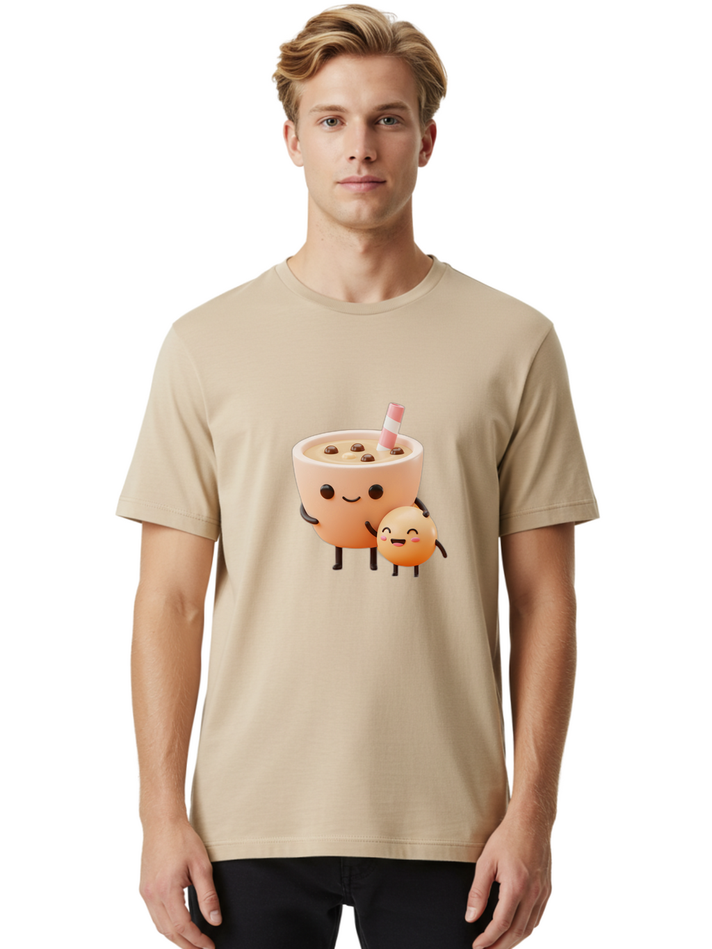 Bubble-Tea-18 Men'S Graphic Tee, 100% Cotton, Comfortable Casual Summer Wear, Machine Washable, Cartoon Boba Tea, Smiling Tea Cup, Boba Friends, Kawaii Characters, Milk Tea, Tapioca Pearls, Adorable Illustration, Funny Bubble Tea Bac698