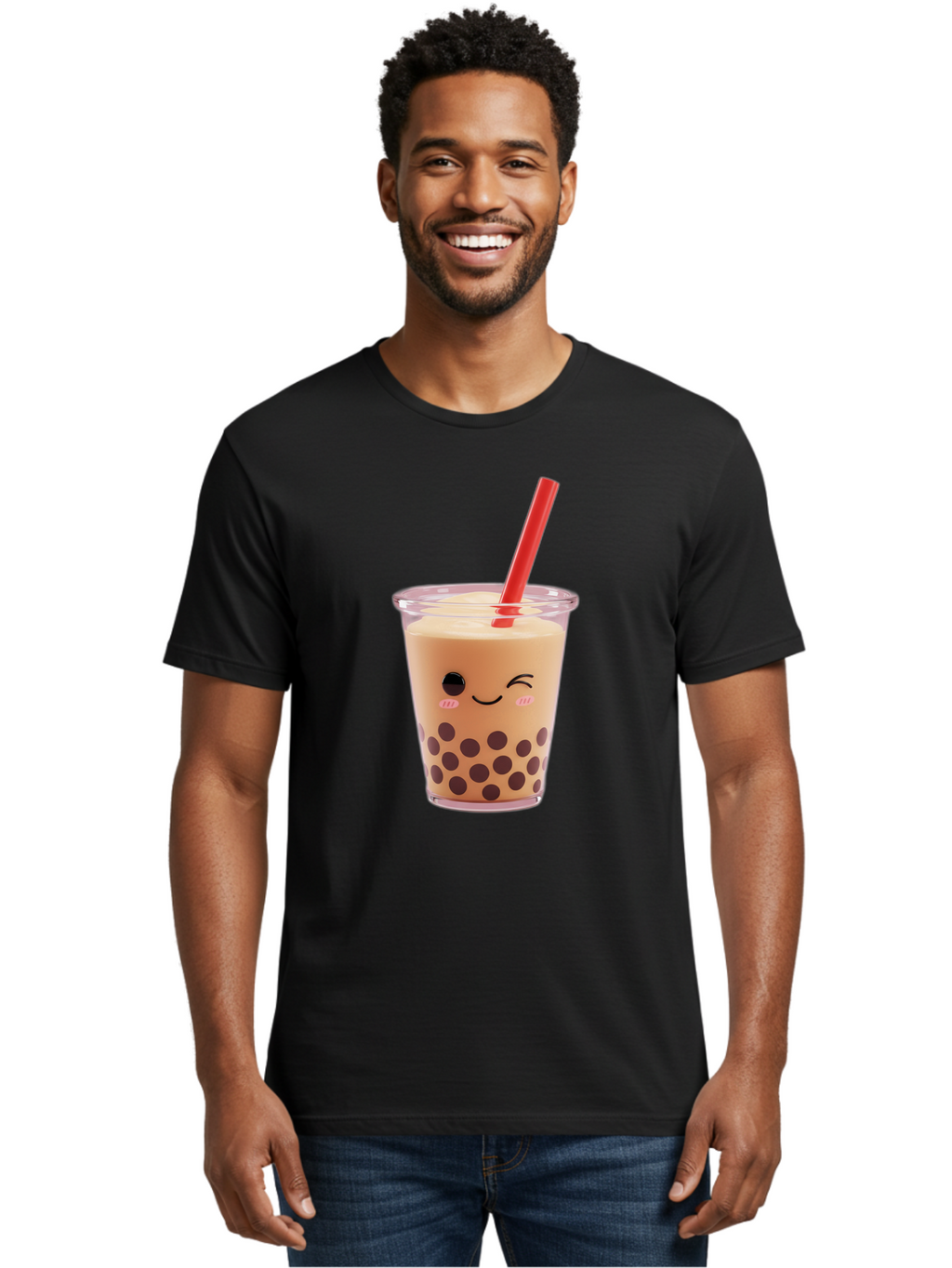 Bubble-Tea-19 Men'S Graphic Tee, 100% Cotton, Comfortable Casual Summer Wear, Machine Washable, Bubble Tea, Boba Tea, Milk Tea, Tapioca Pearls, Kawaii, Cute Drink, Tea Drink, Red Straw, Smiling Face, Adorable Beverage, Trendy Drink Bac699