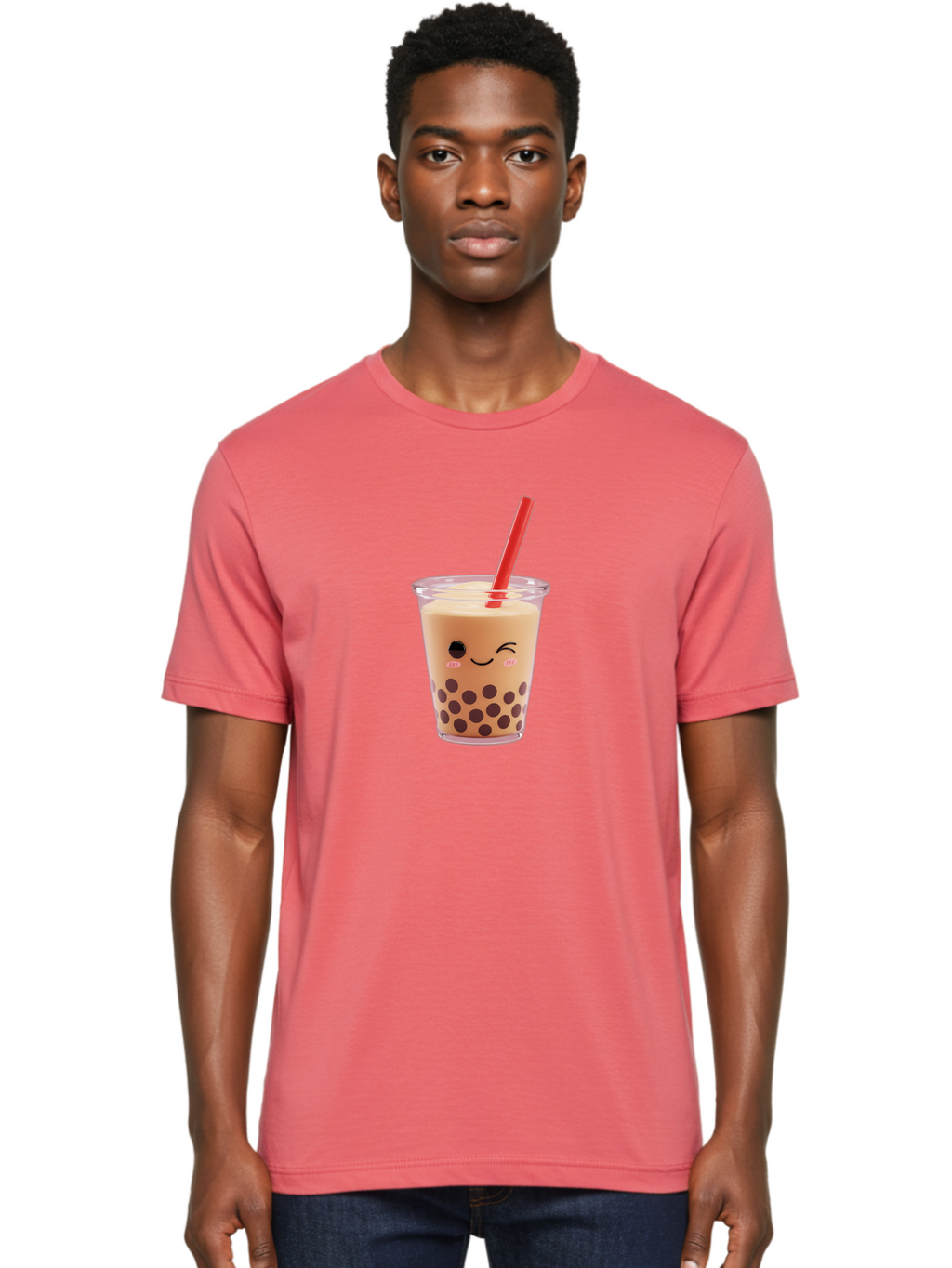 Bubble-Tea-19 Men'S Graphic Tee, 100% Cotton, Comfortable Casual Summer Wear, Machine Washable, Bubble Tea, Boba Tea, Milk Tea, Tapioca Pearls, Kawaii, Cute Drink, Tea Drink, Red Straw, Smiling Face, Adorable Beverage, Trendy Drink Bac699