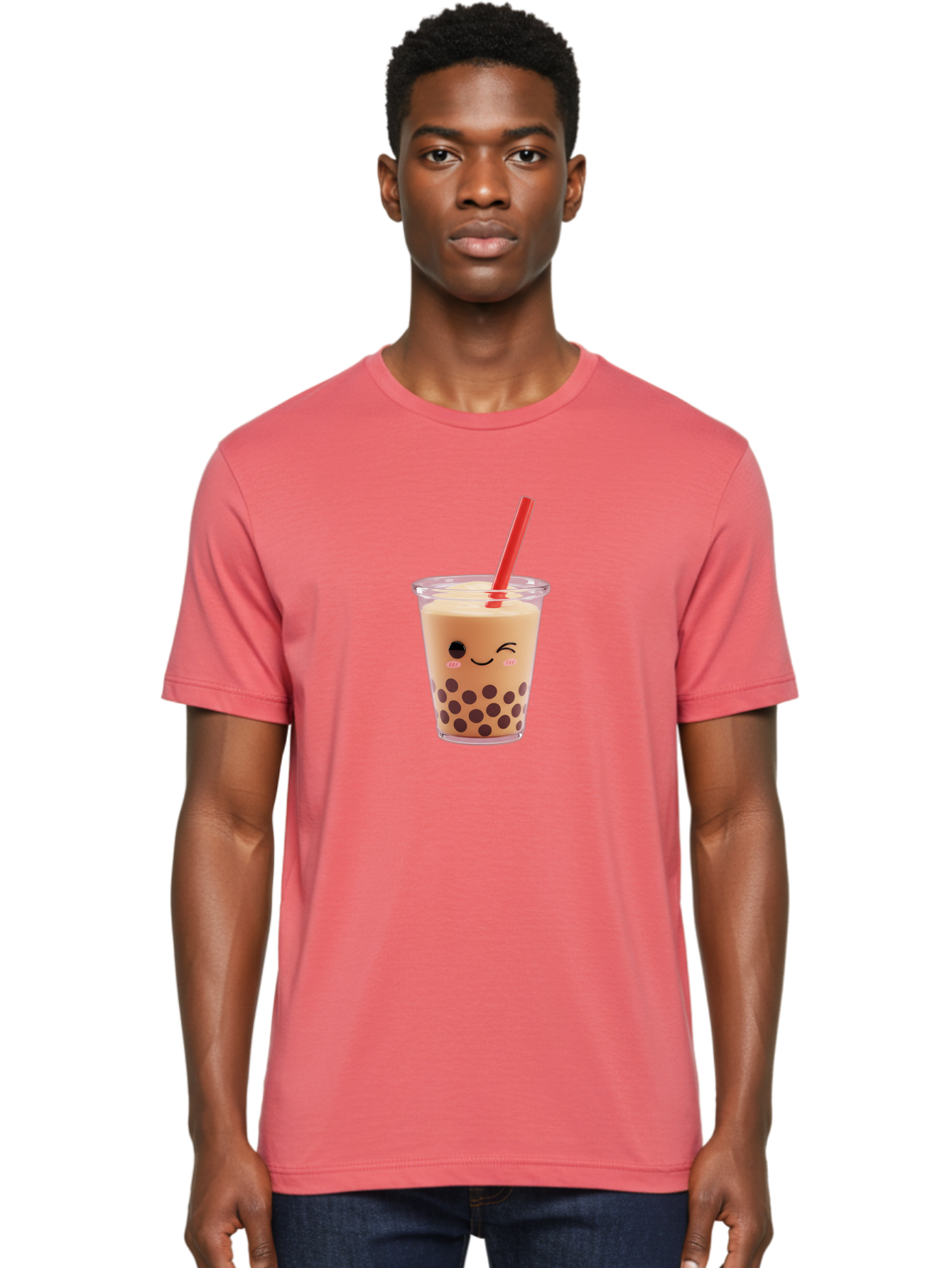 Bubble-Tea-19 Men'S Graphic Tee, 100% Cotton, Comfortable Casual Summer Wear, Machine Washable, Bubble Tea, Boba Tea, Milk Tea, Tapioca Pearls, Kawaii, Cute Drink, Tea Drink, Red Straw, Smiling Face, Adorable Beverage, Trendy Drink Bac699
