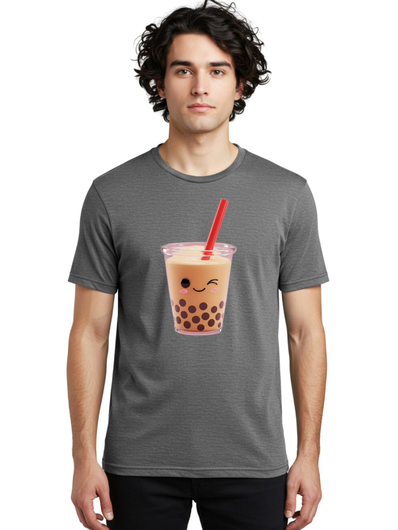 Bubble-Tea-19 Men'S Graphic Tee, 100% Cotton, Comfortable Casual Summer Wear, Machine Washable, Bubble Tea, Boba Tea, Milk Tea, Tapioca Pearls, Kawaii, Cute Drink, Tea Drink, Red Straw, Smiling Face, Adorable Beverage, Trendy Drink Bac699