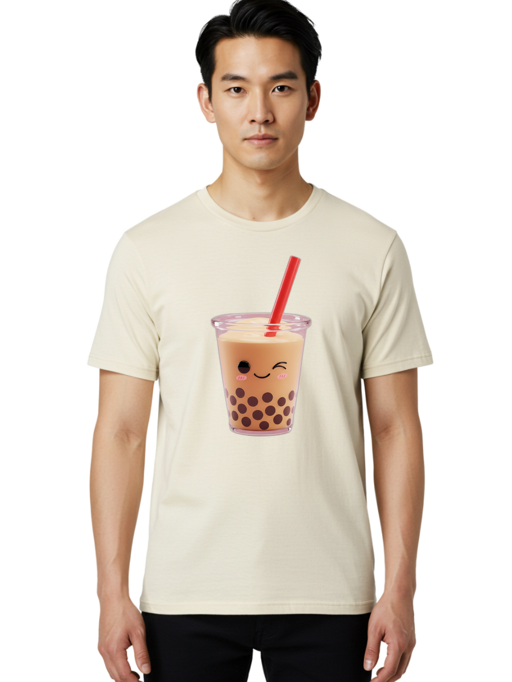 Bubble-Tea-19 Men'S Graphic Tee, 100% Cotton, Comfortable Casual Summer Wear, Machine Washable, Bubble Tea, Boba Tea, Milk Tea, Tapioca Pearls, Kawaii, Cute Drink, Tea Drink, Red Straw, Smiling Face, Adorable Beverage, Trendy Drink Bac699